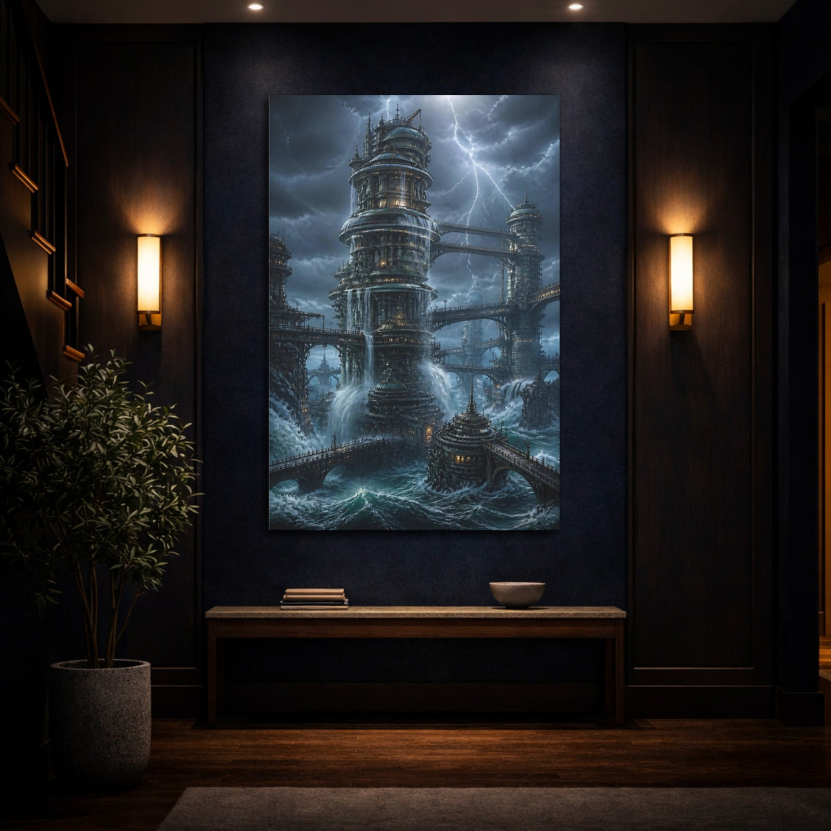 Mockup 4. Detailed Ocean Tower shown as canvas print