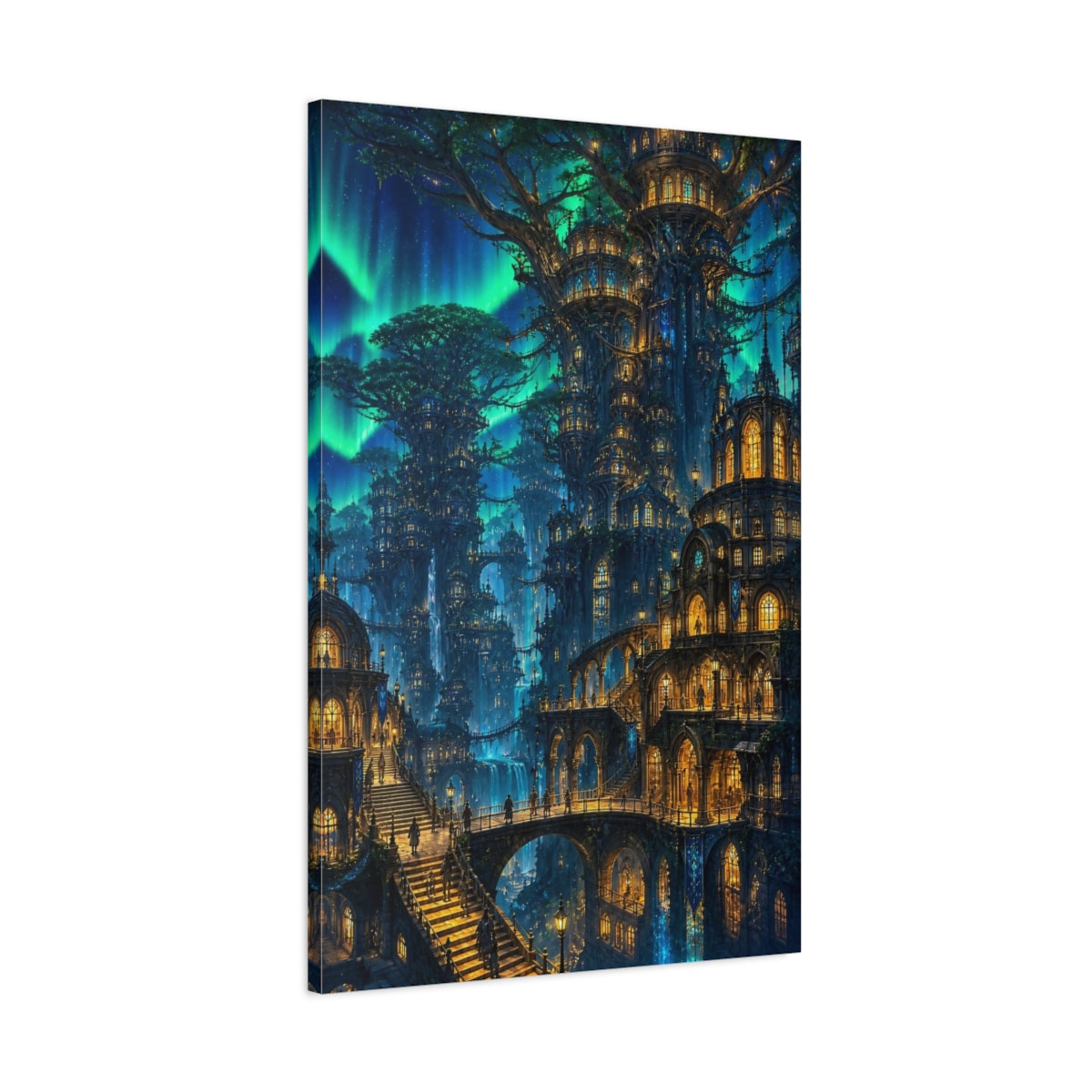 Main Mockup. Detailed Tree City Nightscape shown as canvas print