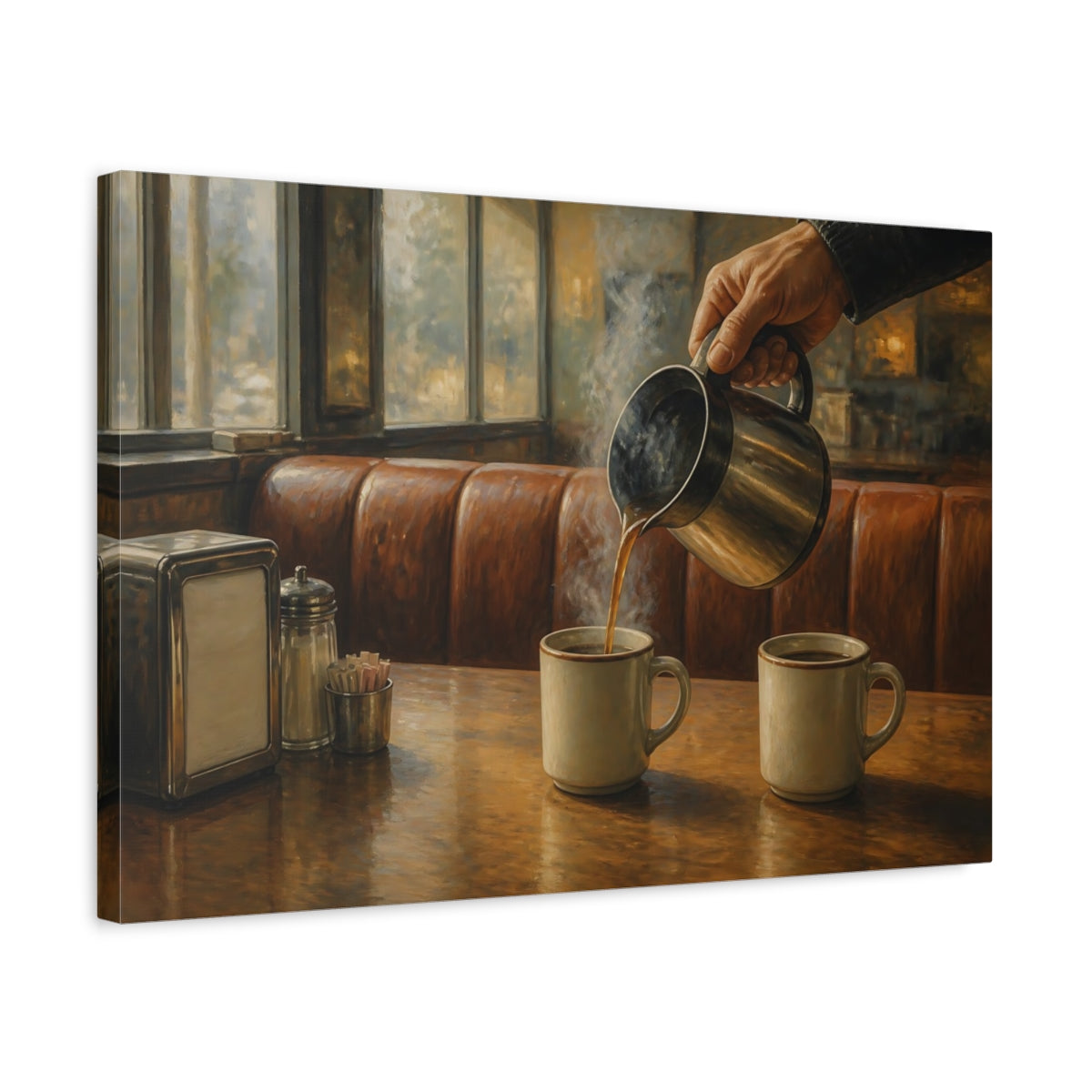 Side Mockup 3. Diner Coffee For Two shown as canvas print