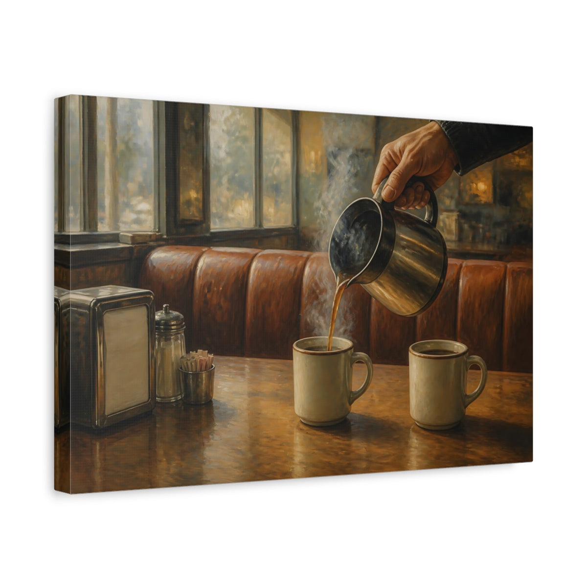 Side Mockup 4. Diner Coffee For Two shown as canvas print