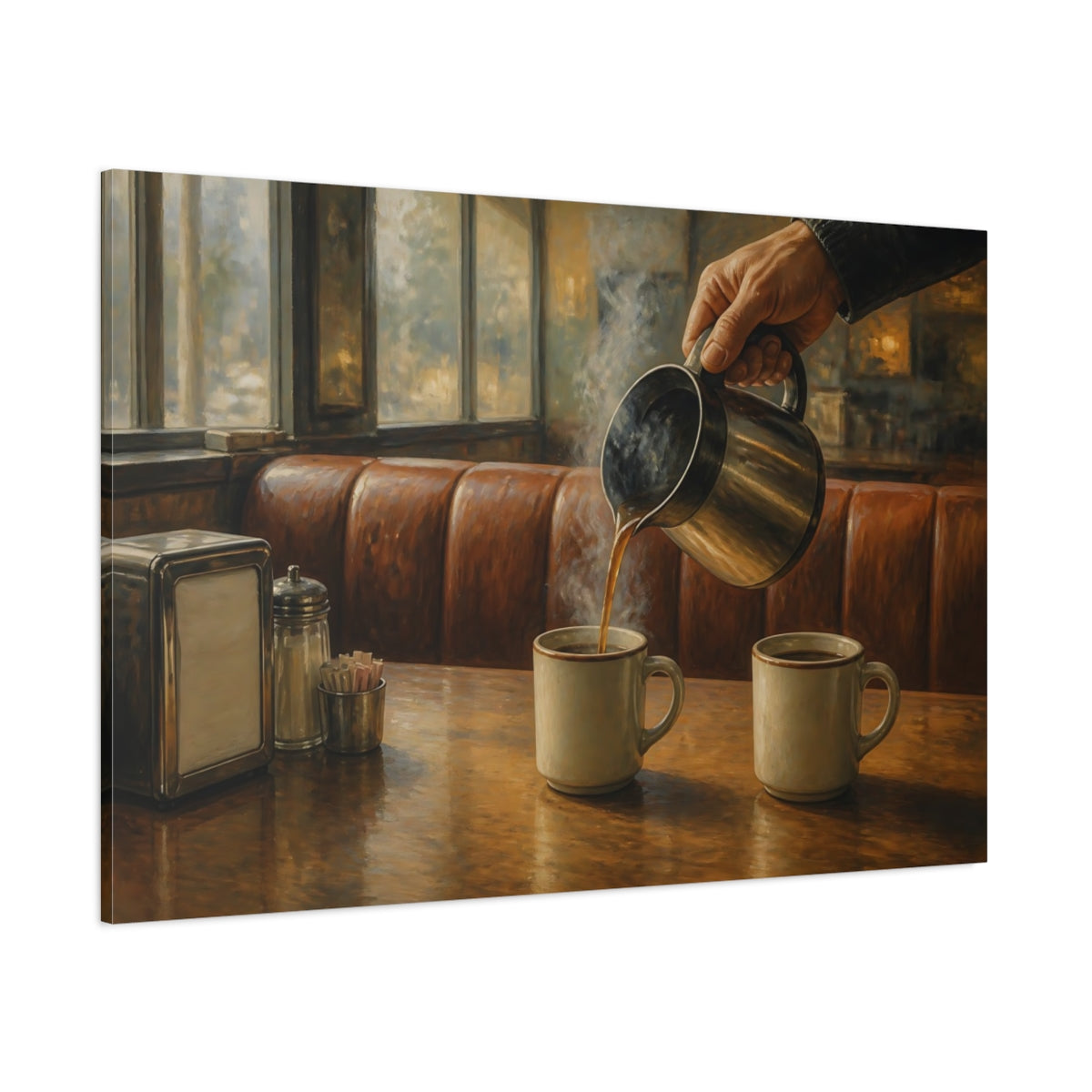 Side Mockup 1. Diner Coffee For Two shown as canvas print