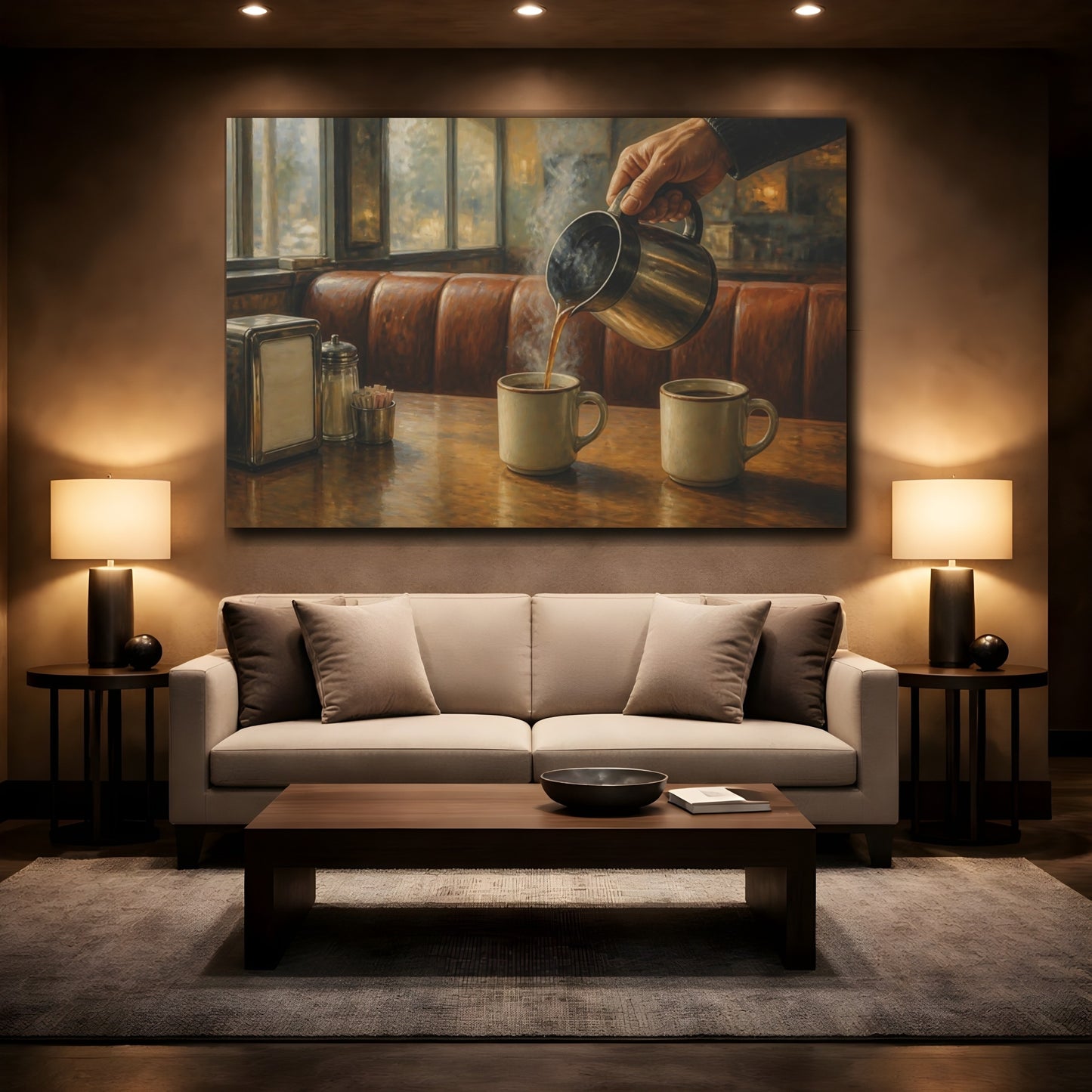 Mockup 2. Diner Coffee For Two shown as canvas print