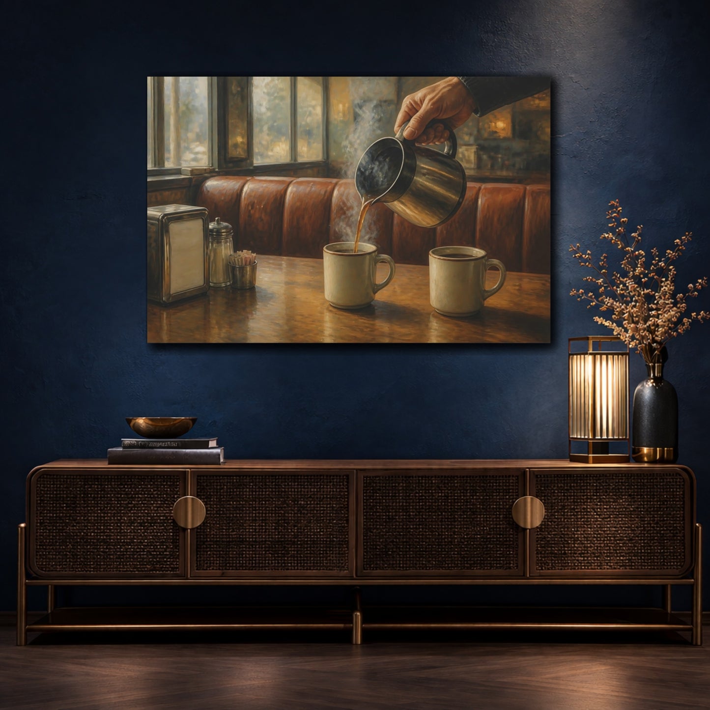 Mockup 4. Diner Coffee For Two shown as canvas print