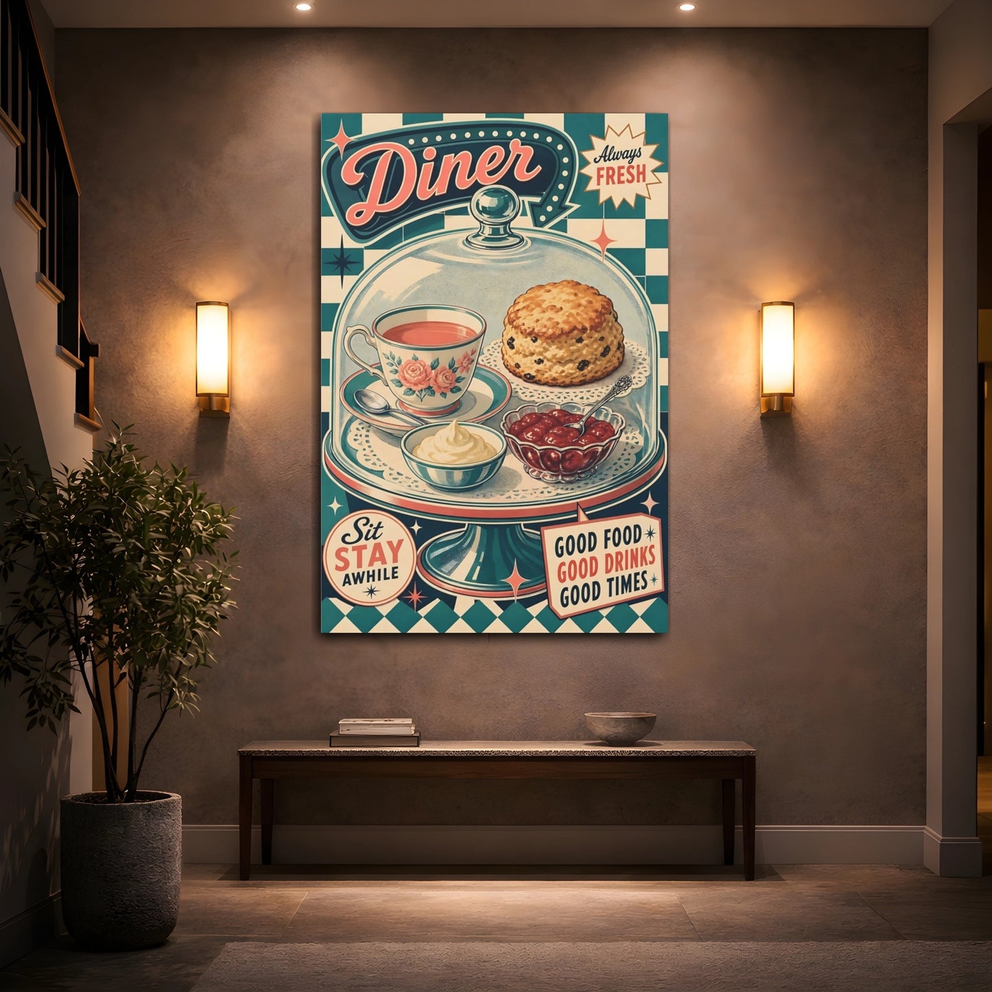 Mockup 2. Diner Tea Time shown as canvas print