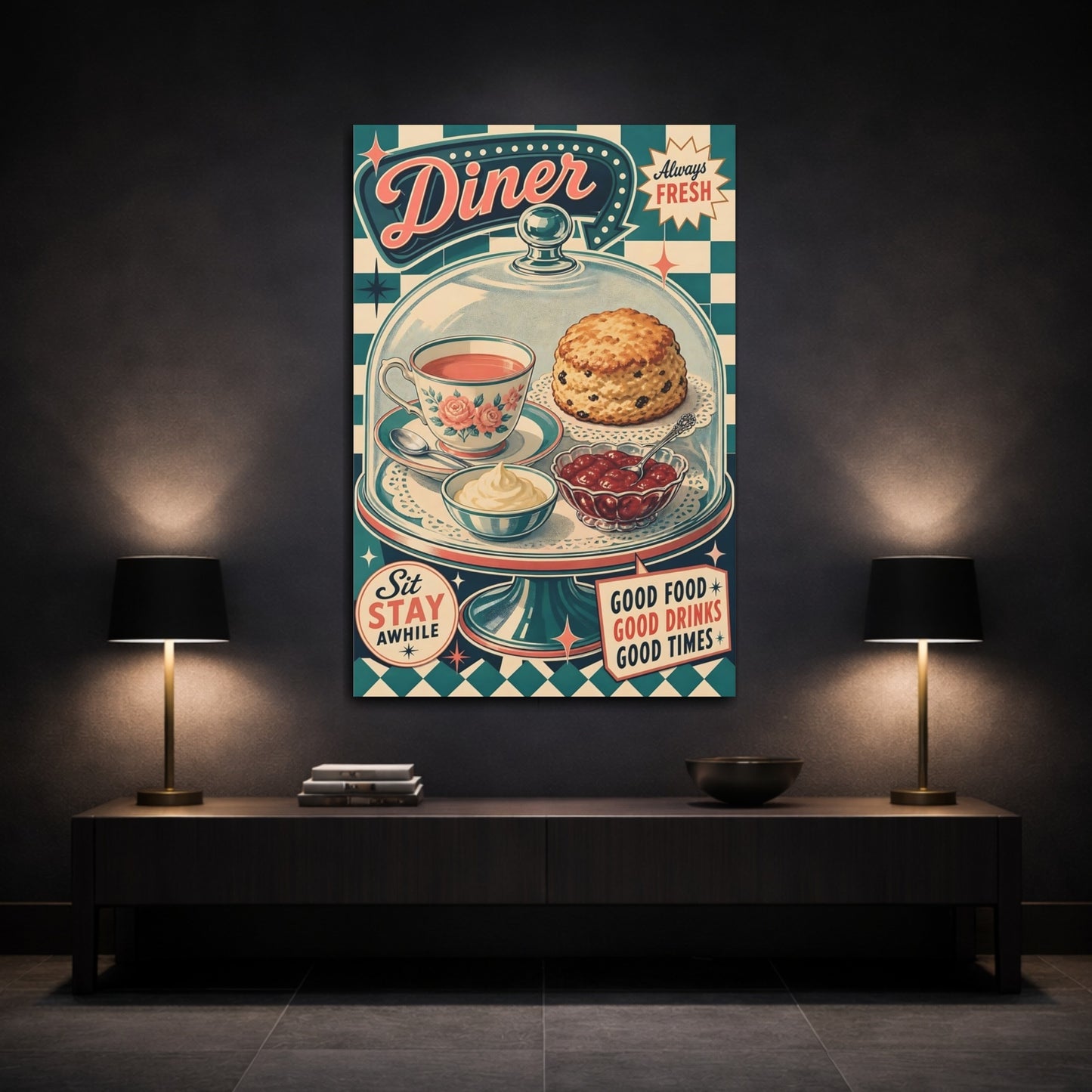 Mockup 3. Diner Tea Time shown as canvas print