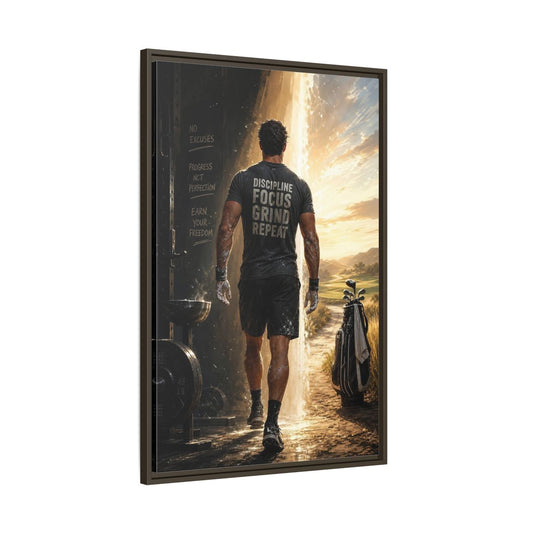 Main Mockup. Discipline Focus Grind shown as framed canvas print