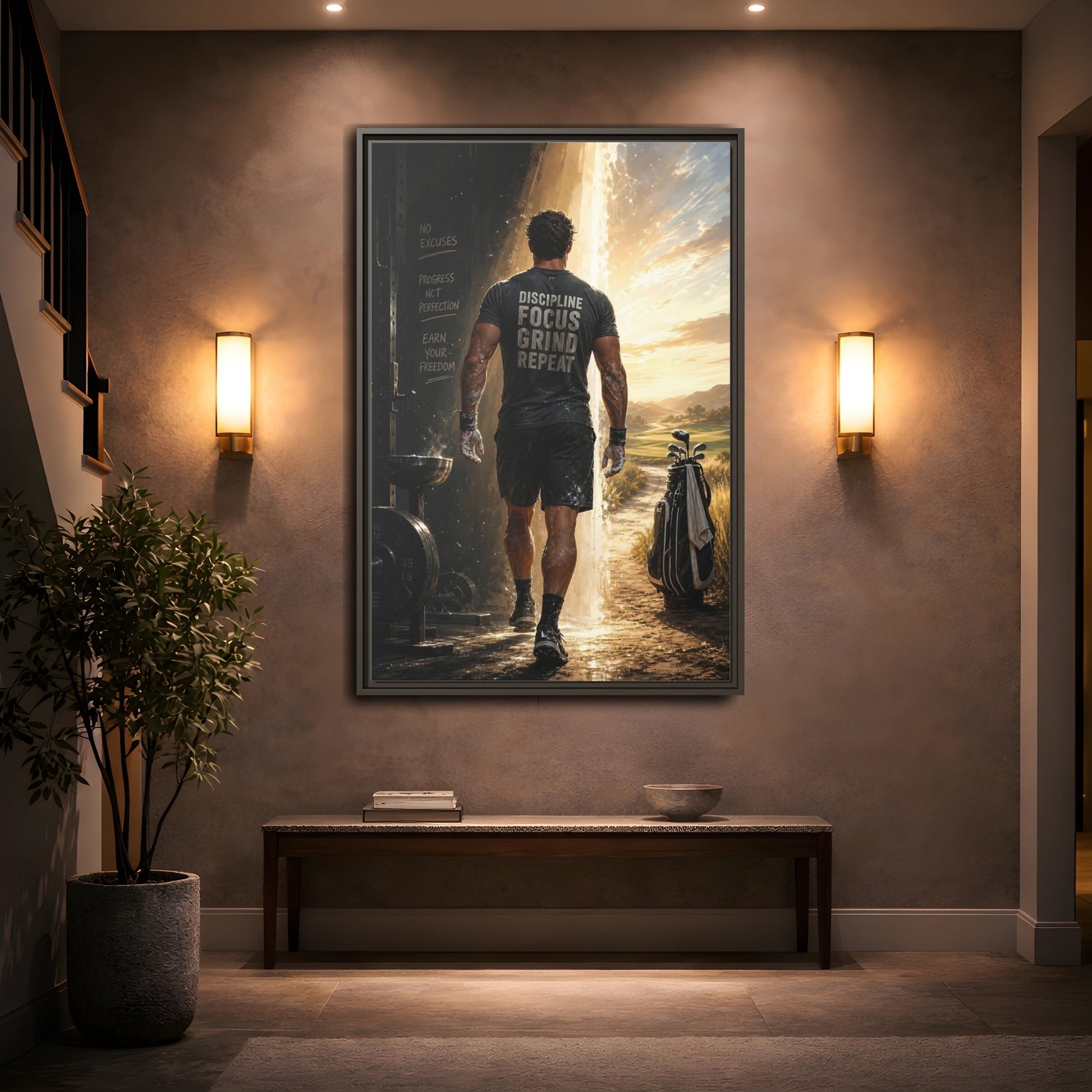 Mockup 2. Discipline Focus Grind shown as framed canvas print