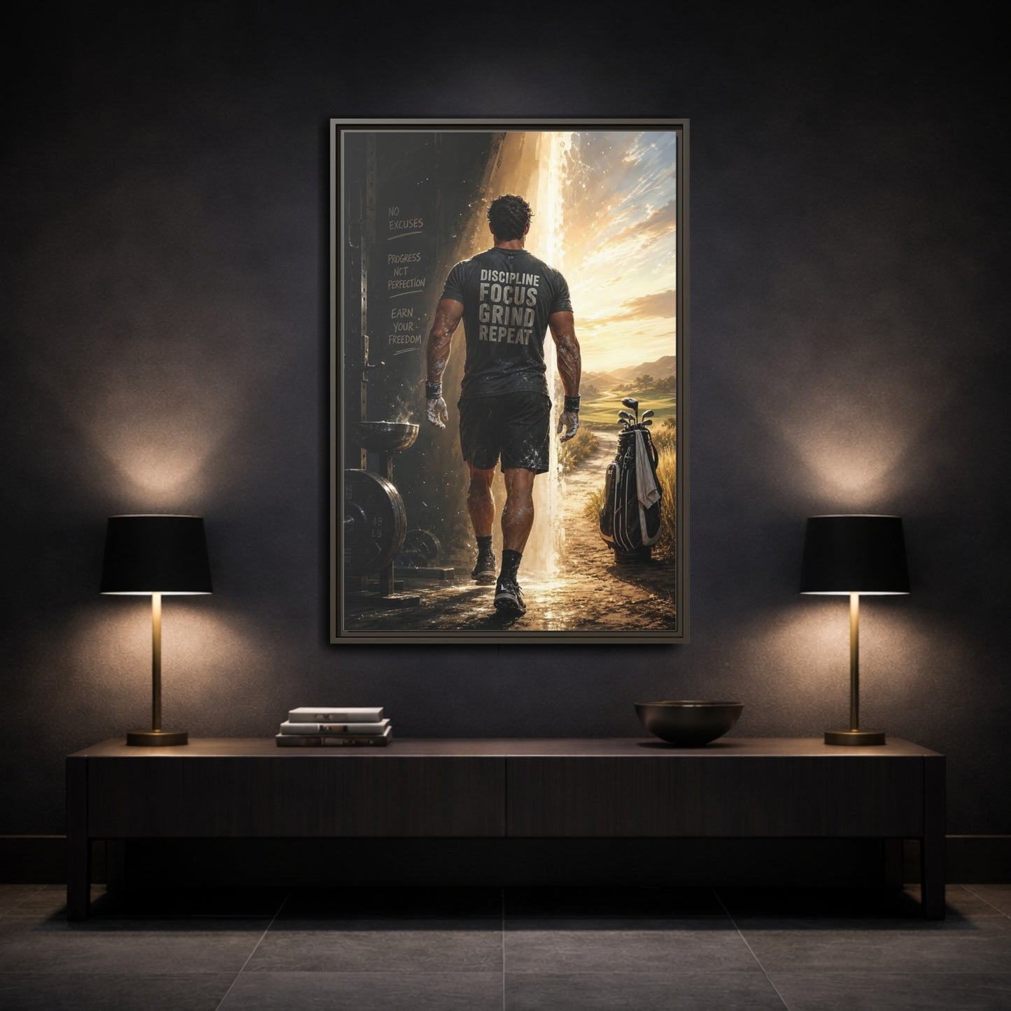 Mockup 3. Discipline Focus Grind shown as framed canvas print