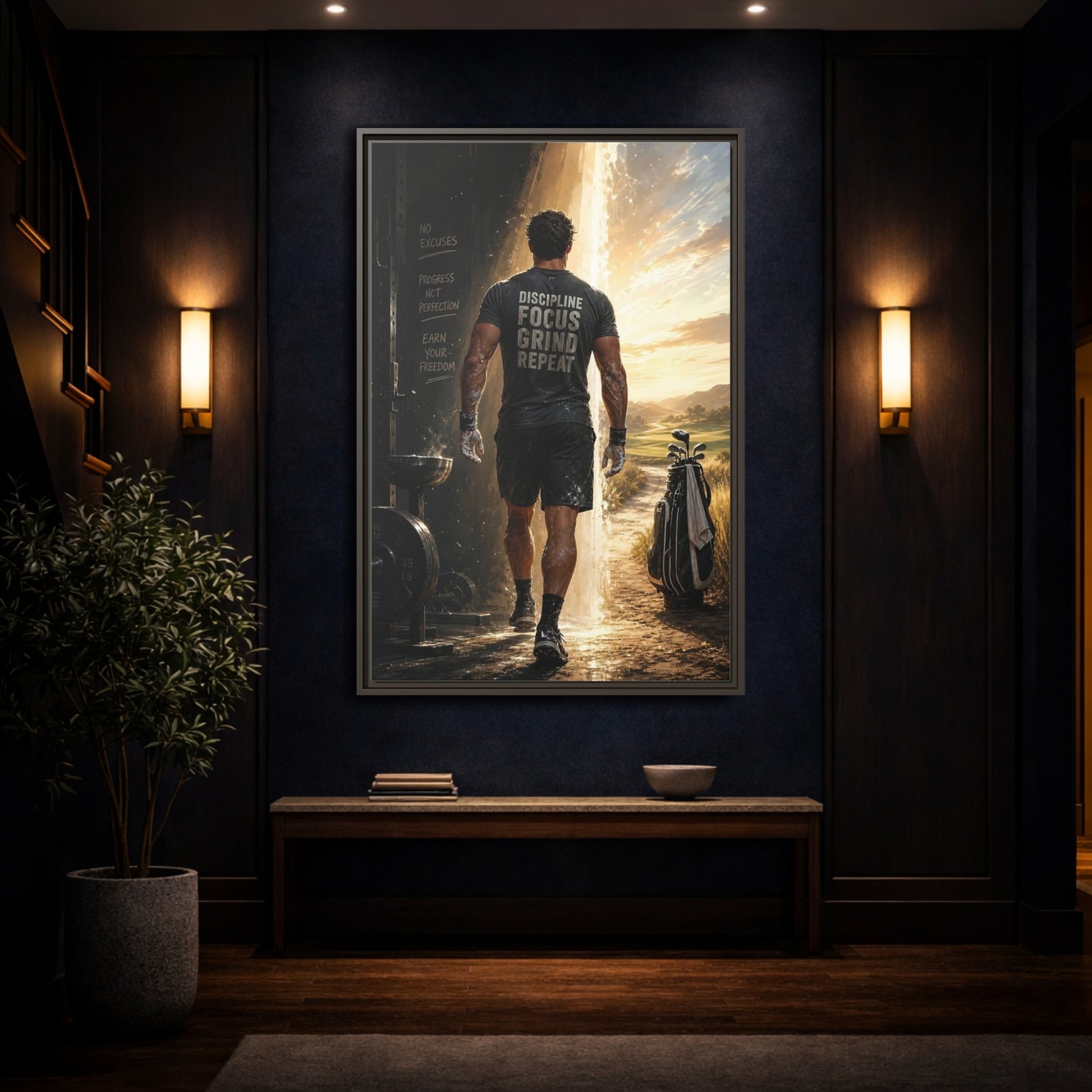 Mockup 4. Discipline Focus Grind shown as framed canvas print