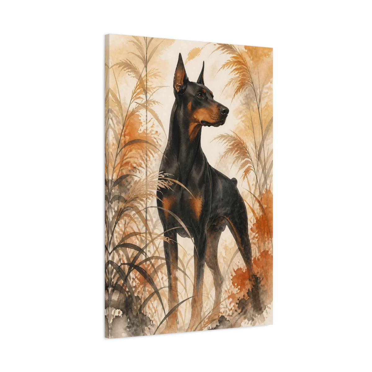 Main Mockup. Doberman Pet Portrait shown as canvas print