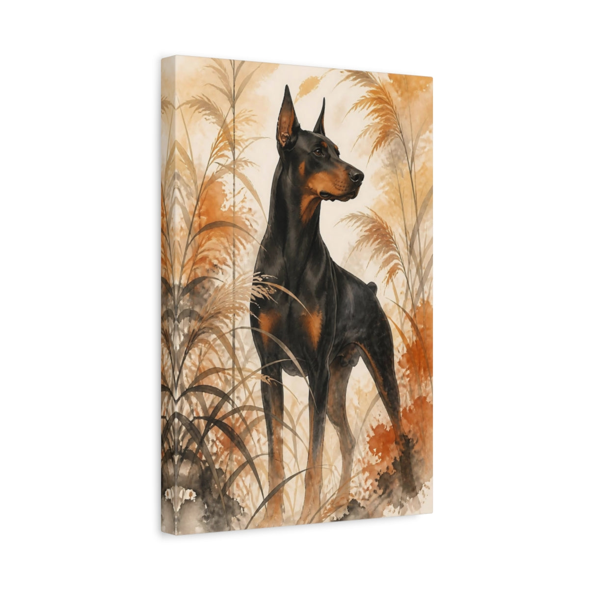 Side Mockup 4. Doberman Pet Portrait shown as canvas print