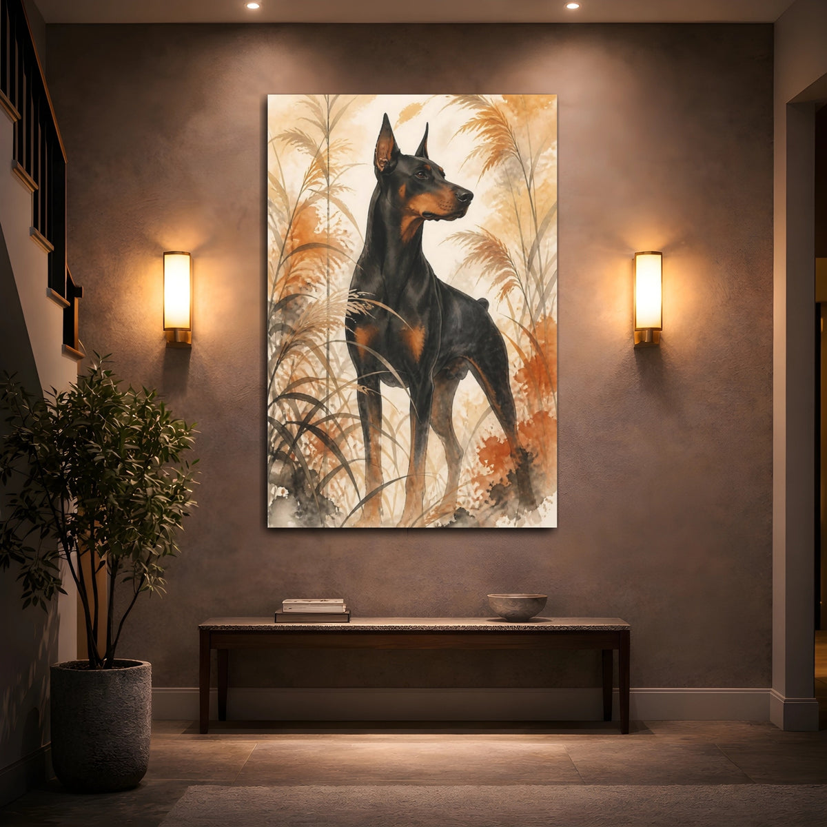 Mockup 2. Doberman Pet Portrait shown as canvas print