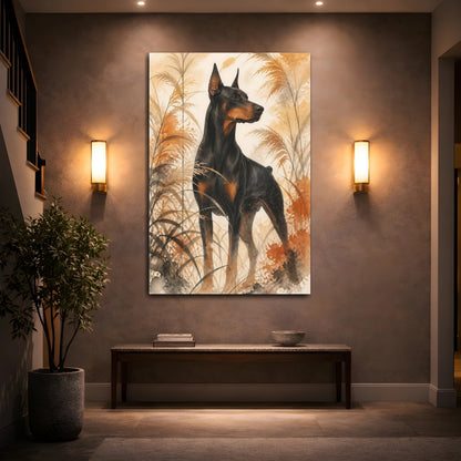 Mockup 2. Doberman Pet Portrait shown as canvas print