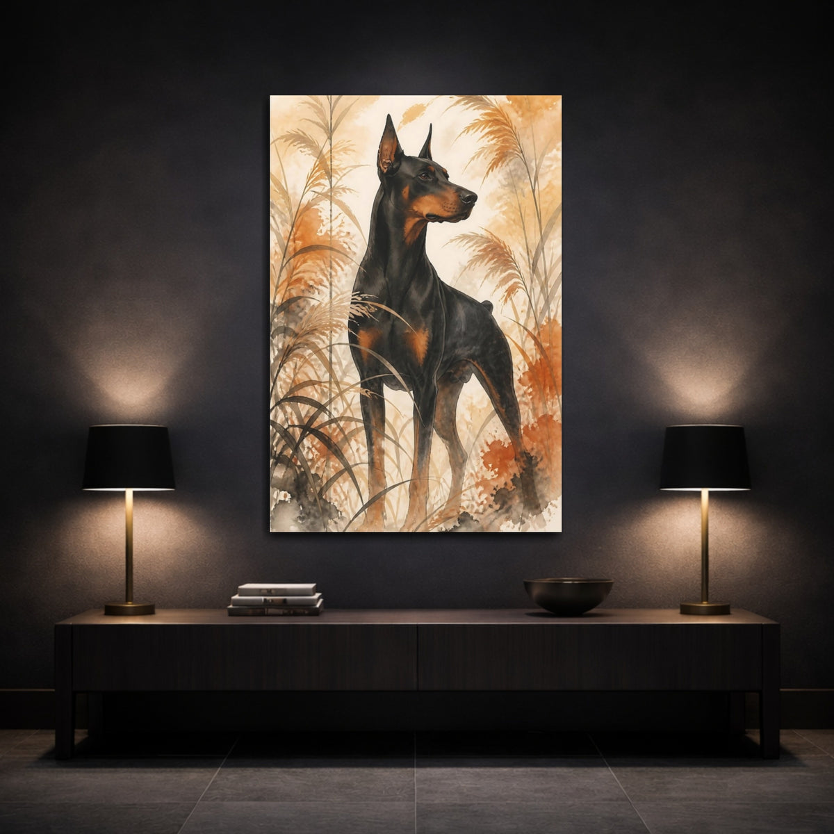 Mockup 3. Doberman Pet Portrait shown as canvas print