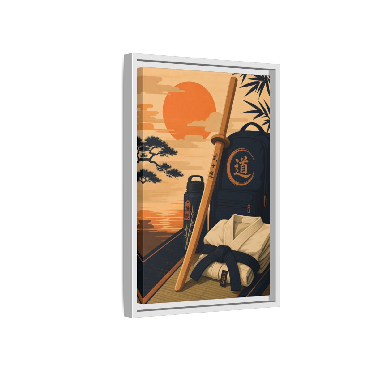 Side Mockup 4. Dojo Essentials At Sunset shown as framed canvas print