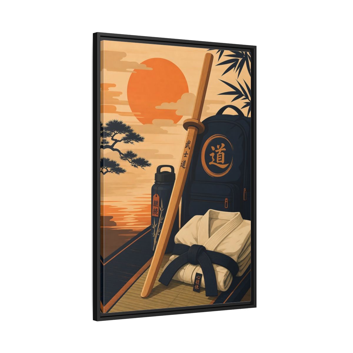 Side Mockup 13. Dojo Essentials At Sunset shown as framed canvas print