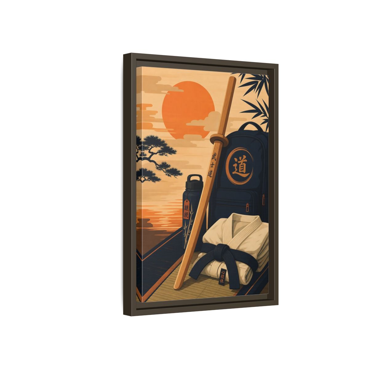 Side Mockup 5. Dojo Essentials At Sunset shown as framed canvas print
