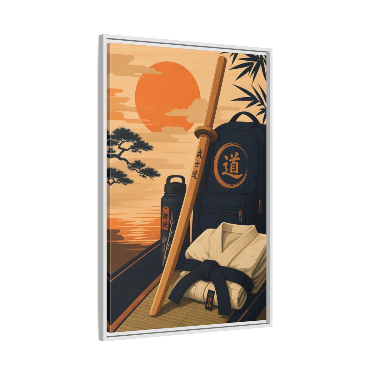 Side Mockup 9. Dojo Essentials At Sunset shown as framed canvas print