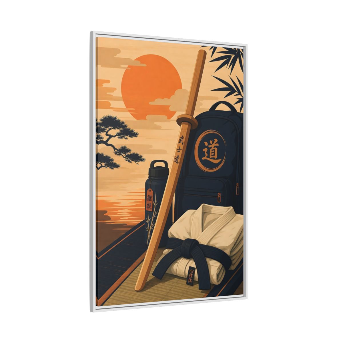 Side Mockup 7. Dojo Essentials At Sunset shown as framed canvas print