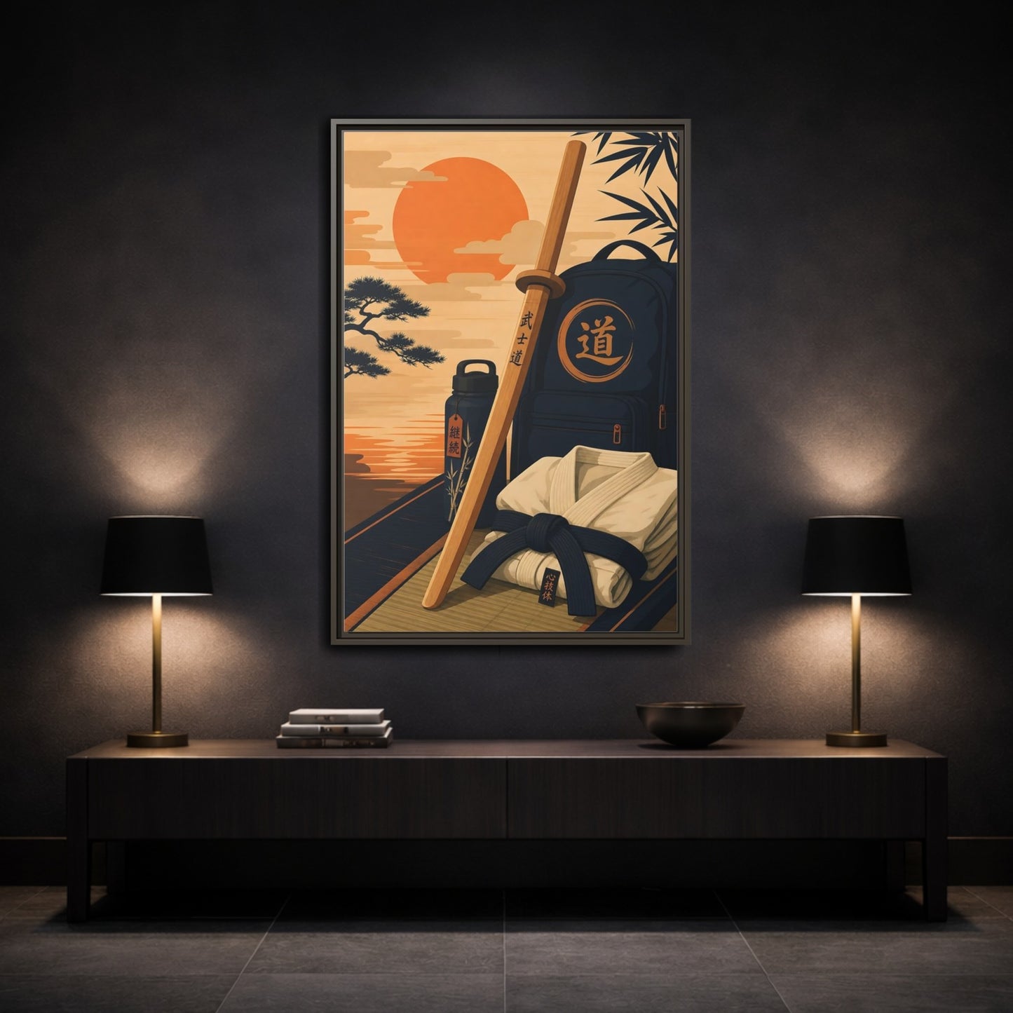 Mockup 3. Dojo Essentials At Sunset shown as framed canvas print
