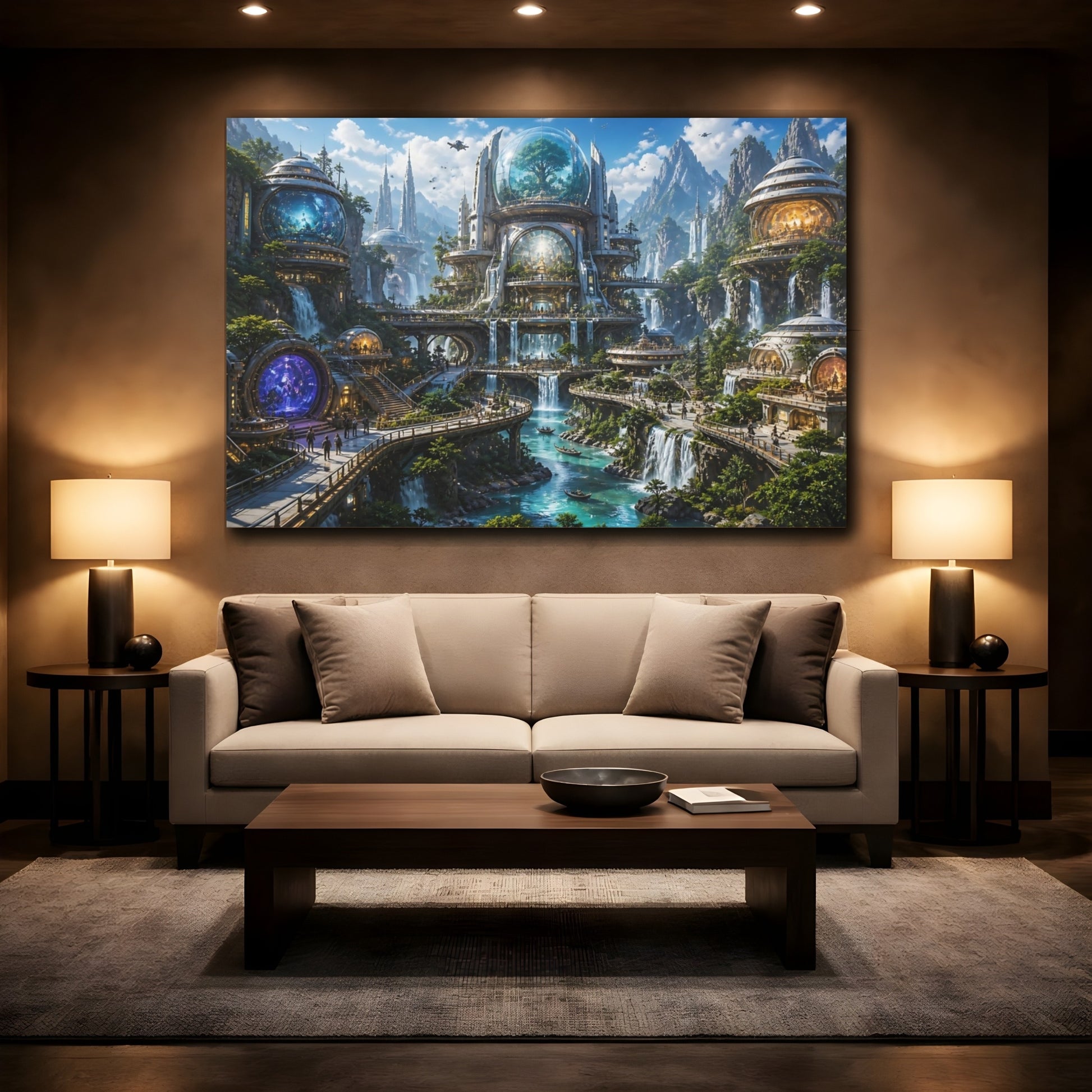 Mockup 2. Domed Waterfall City shown as canvas print