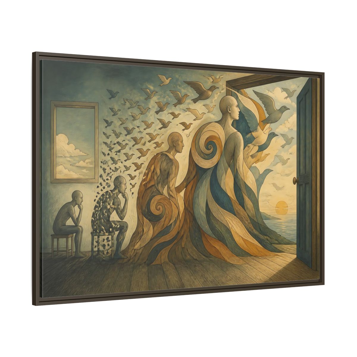 Side Mockup 8. Doorway To Flight shown as framed canvas print