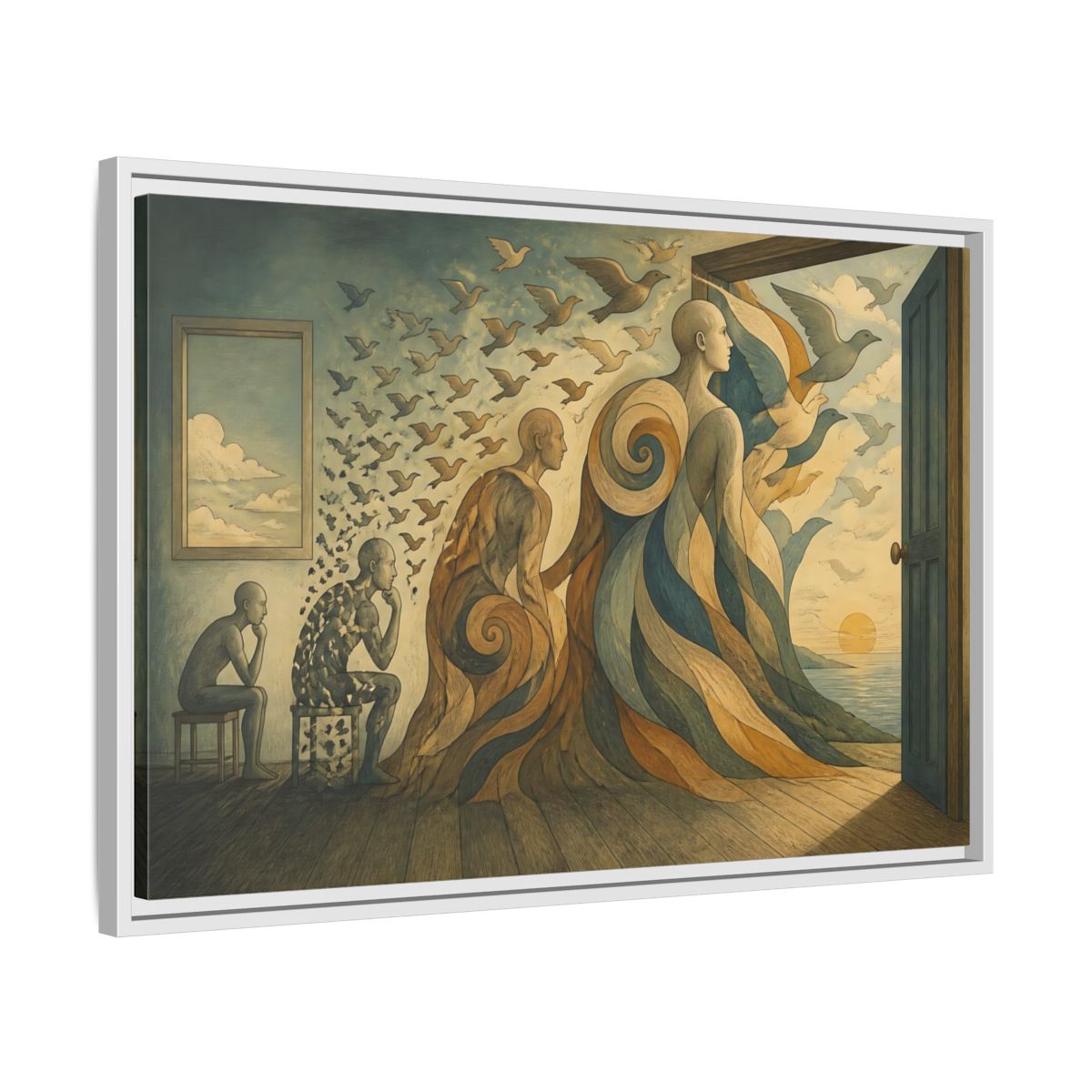 Side Mockup 10. Doorway To Flight shown as framed canvas print