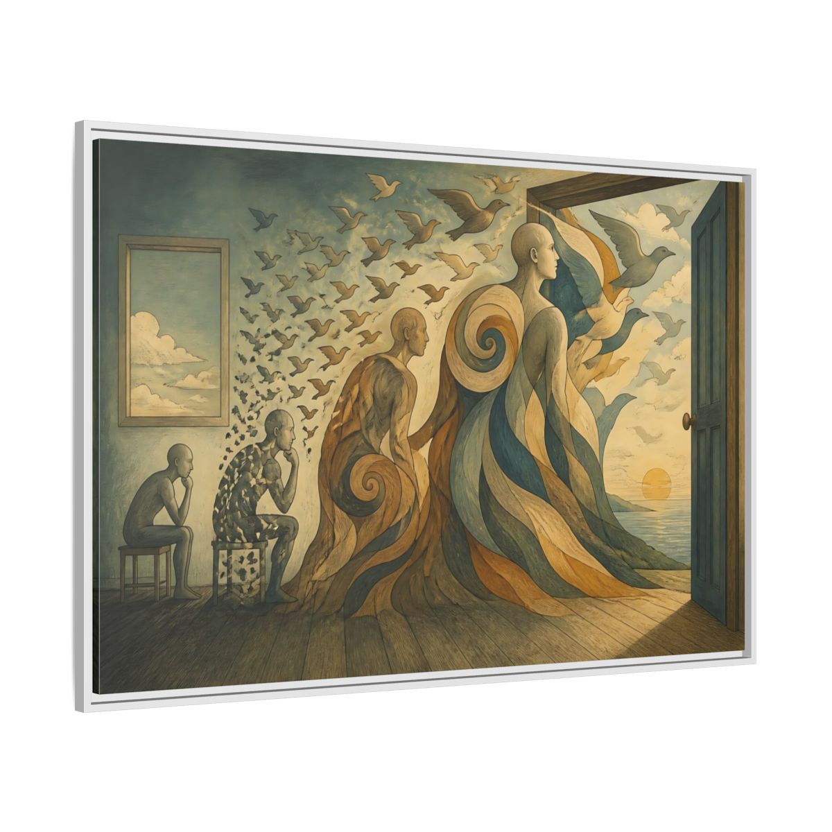 Side Mockup 7. Doorway To Flight shown as framed canvas print