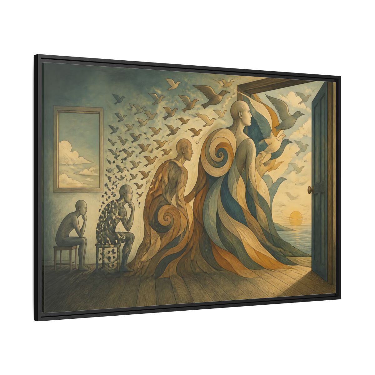Side Mockup 12. Doorway To Flight shown as framed canvas print