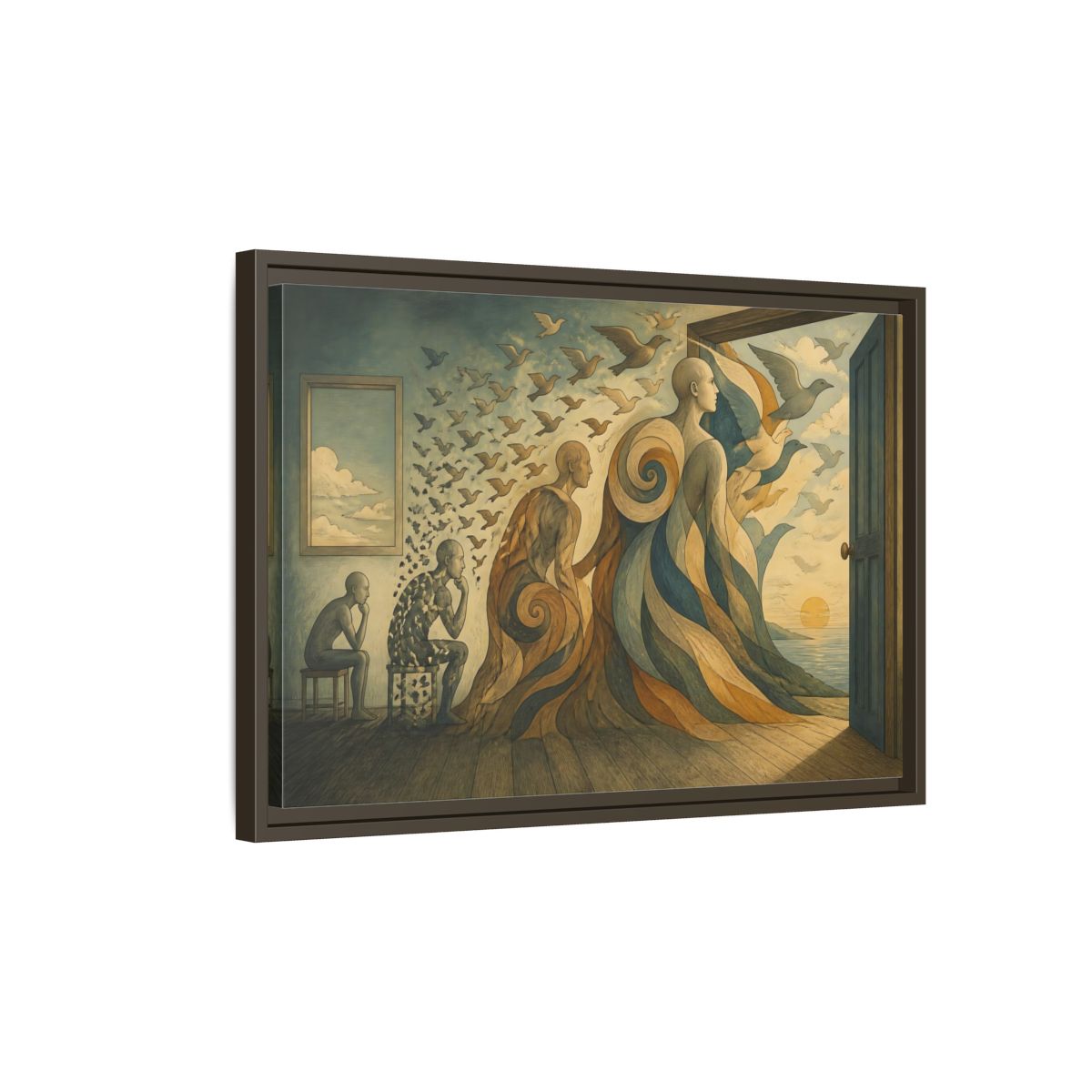 Side Mockup 2. Doorway To Flight shown as framed canvas print
