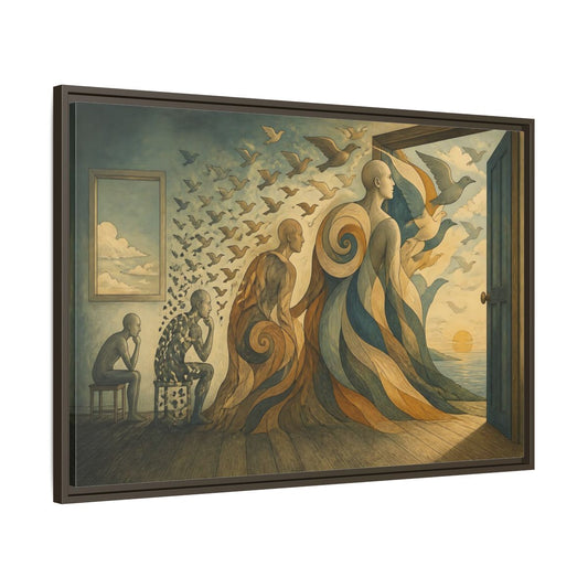 Main Mockup. Doorway To Flight shown as framed canvas print