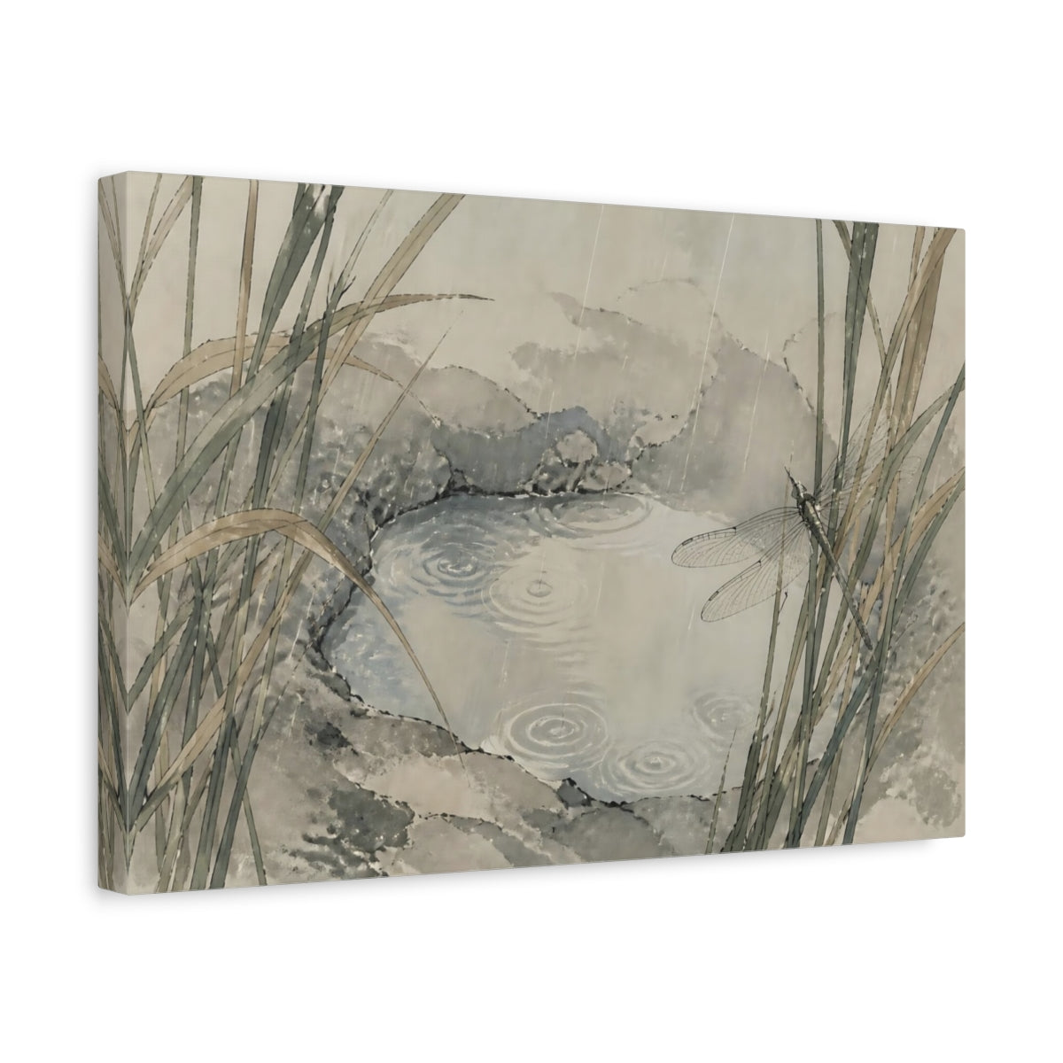Side Mockup 4. Dragonfly At Stone Pool shown as canvas print