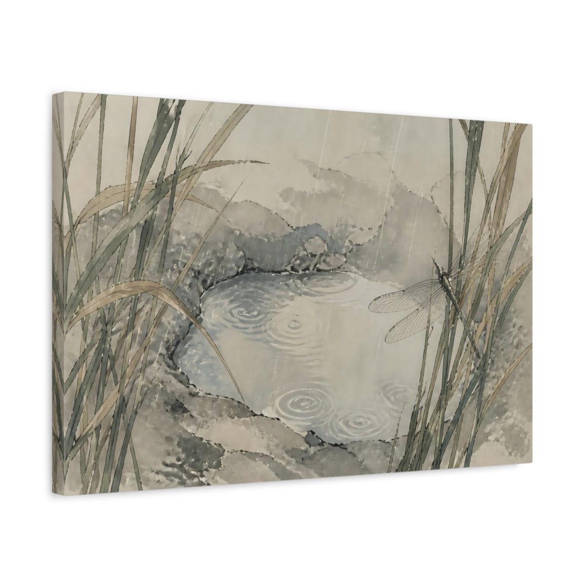 Side Mockup 3. Dragonfly At Stone Pool shown as canvas print