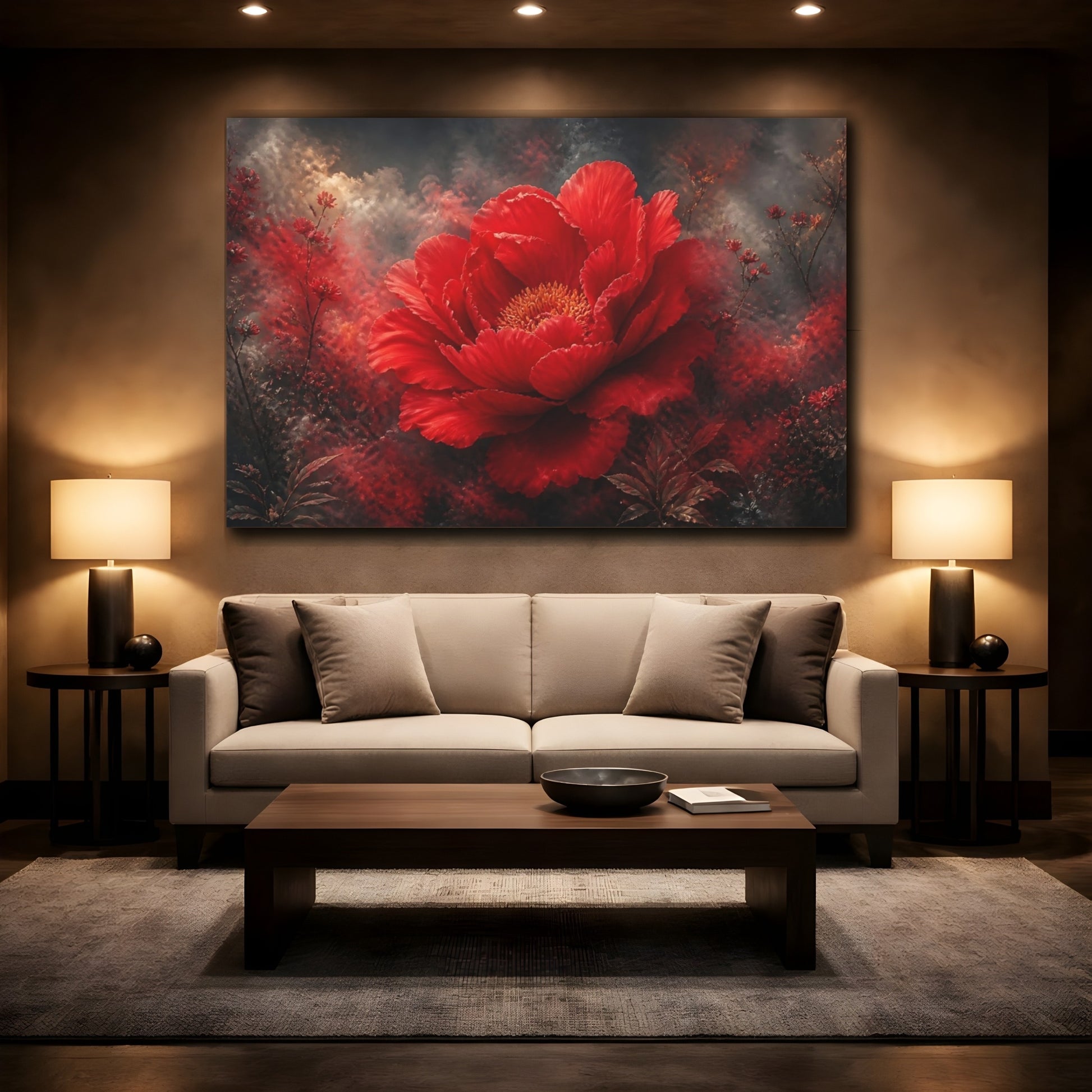 Mockup 2. Dramatic Scarlet Bloom shown as canvas print