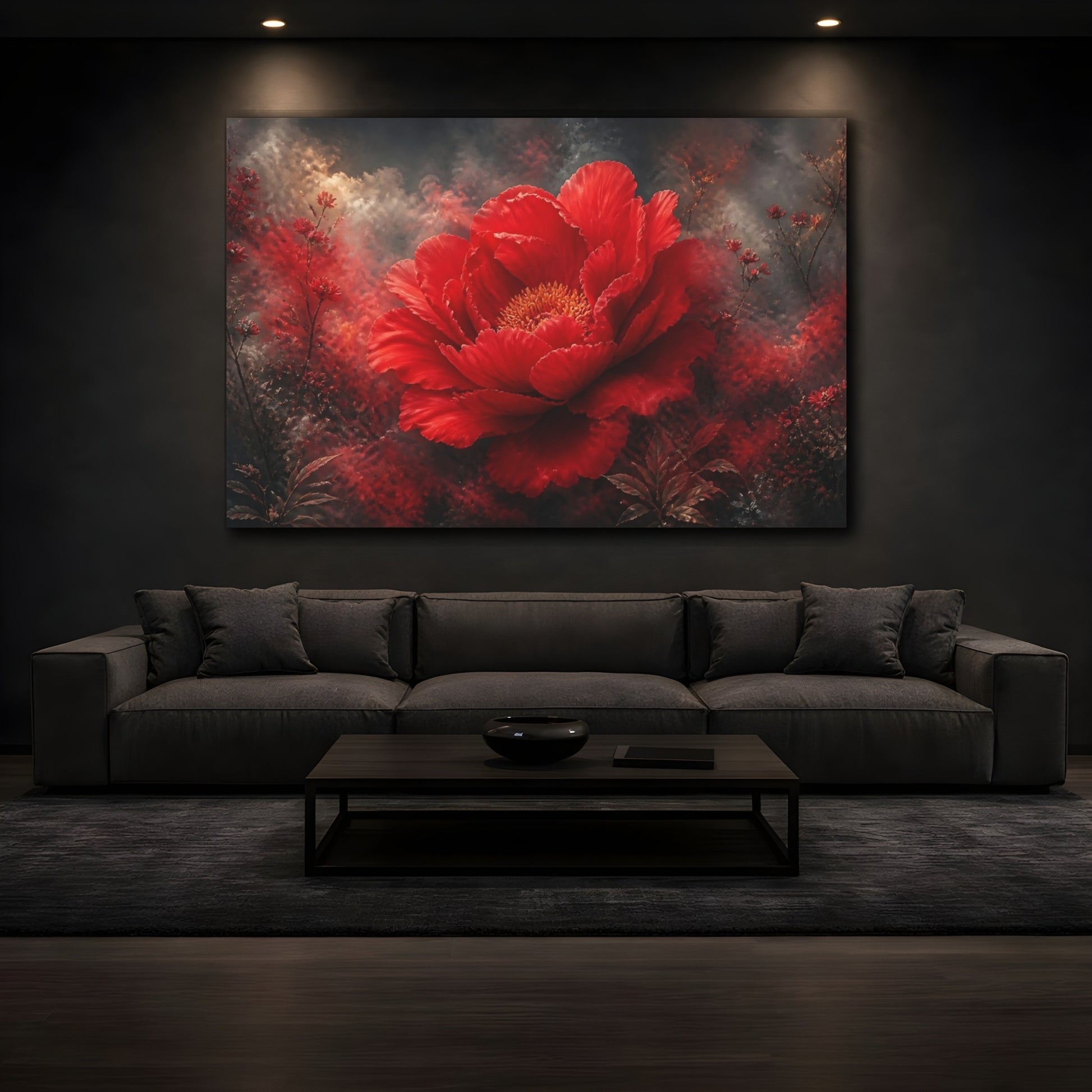 Mockup 3. Dramatic Scarlet Bloom shown as canvas print
