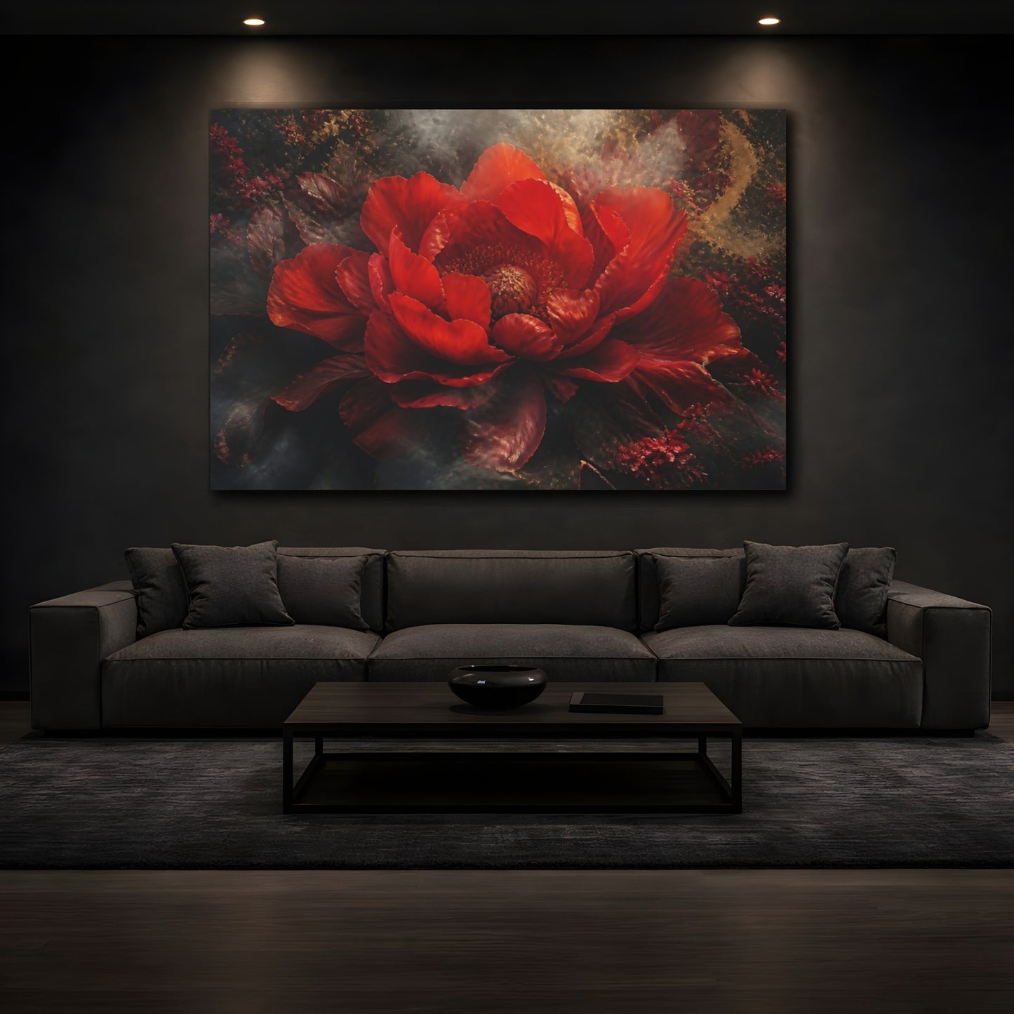 Mockup 3. Dramatic Scarlet Bloom shown as canvas print
