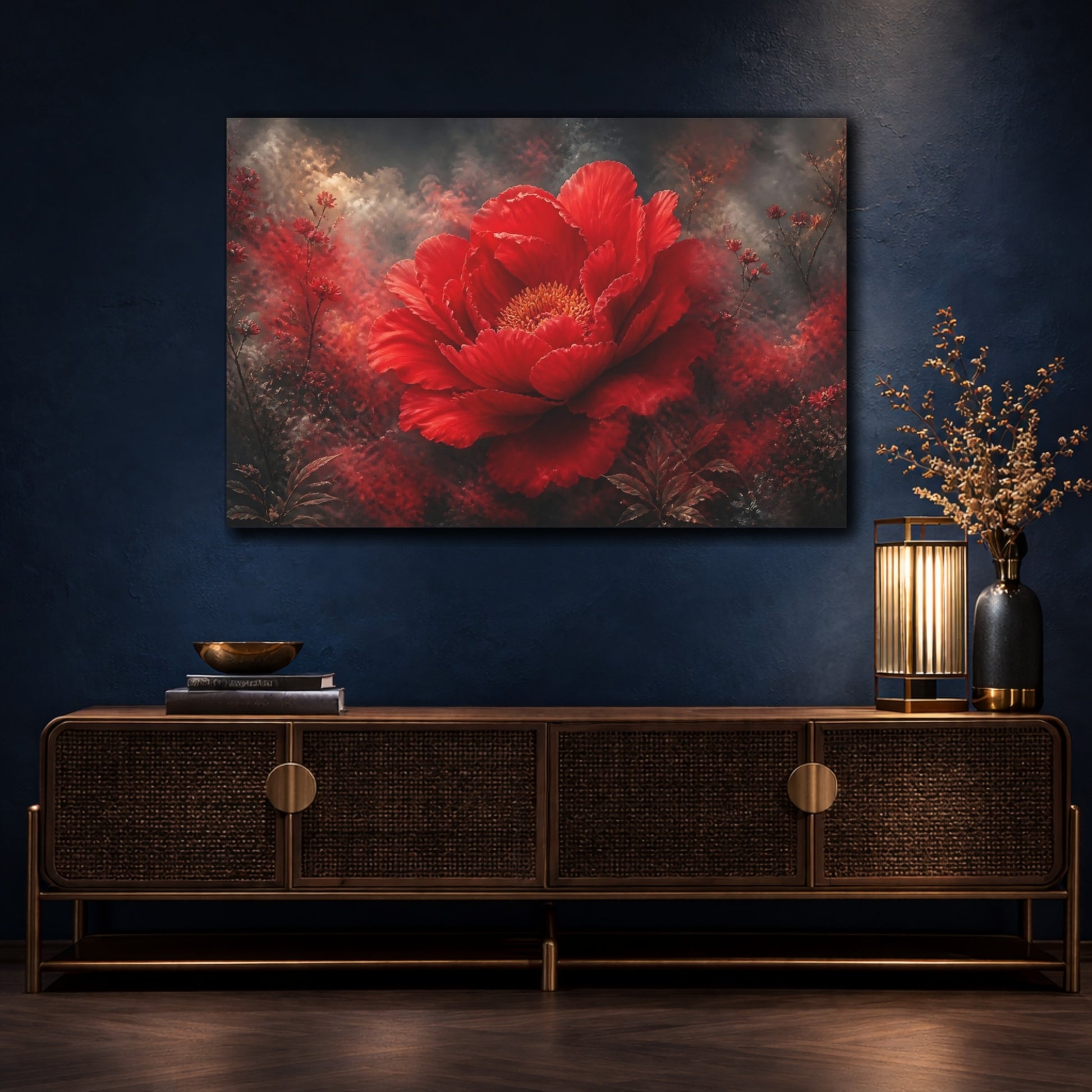 Mockup 4. Dramatic Scarlet Bloom shown as canvas print