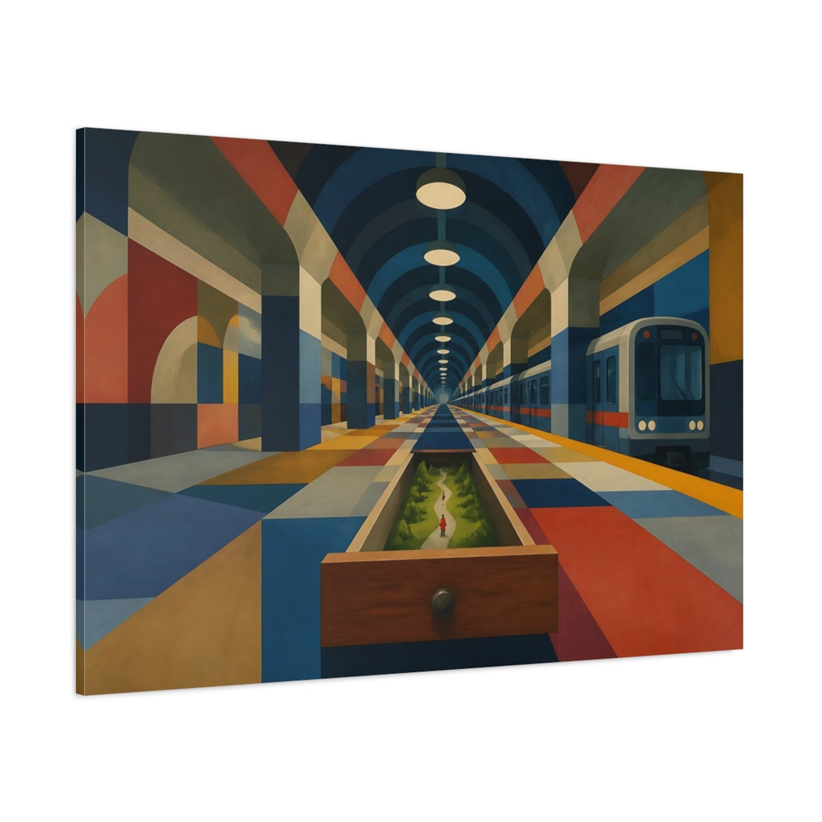 Side Mockup 1. Drawer To The Underground shown as canvas print