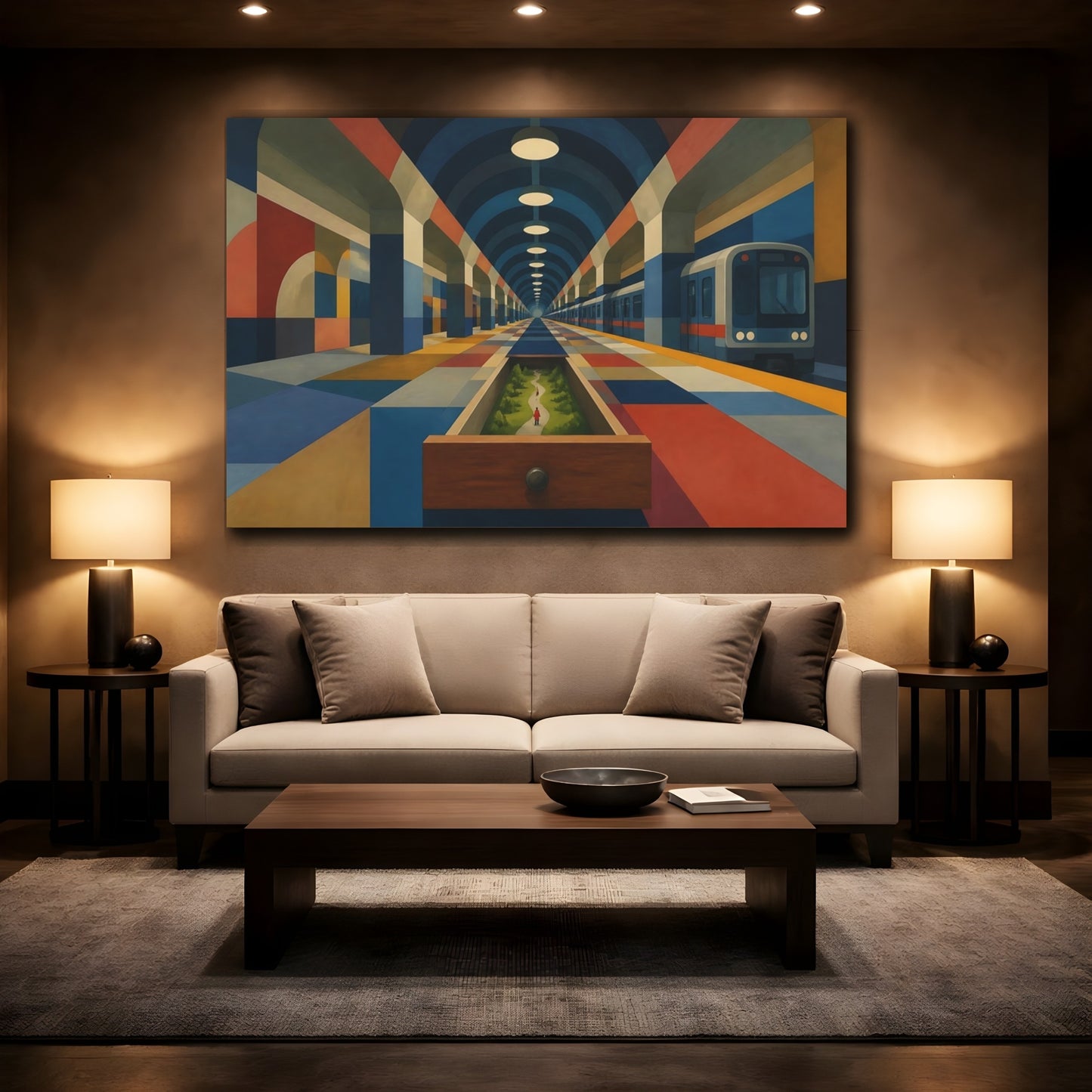 Mockup 2. Drawer To The Underground shown as canvas print
