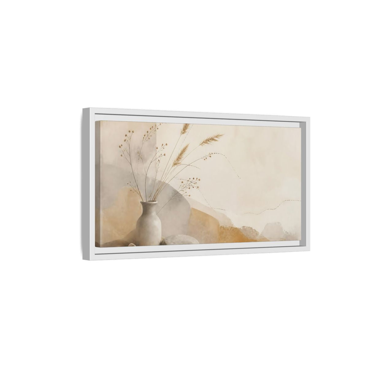 Side Mockup 6. Dried Grasses In Stone Vase shown as framed canvas print