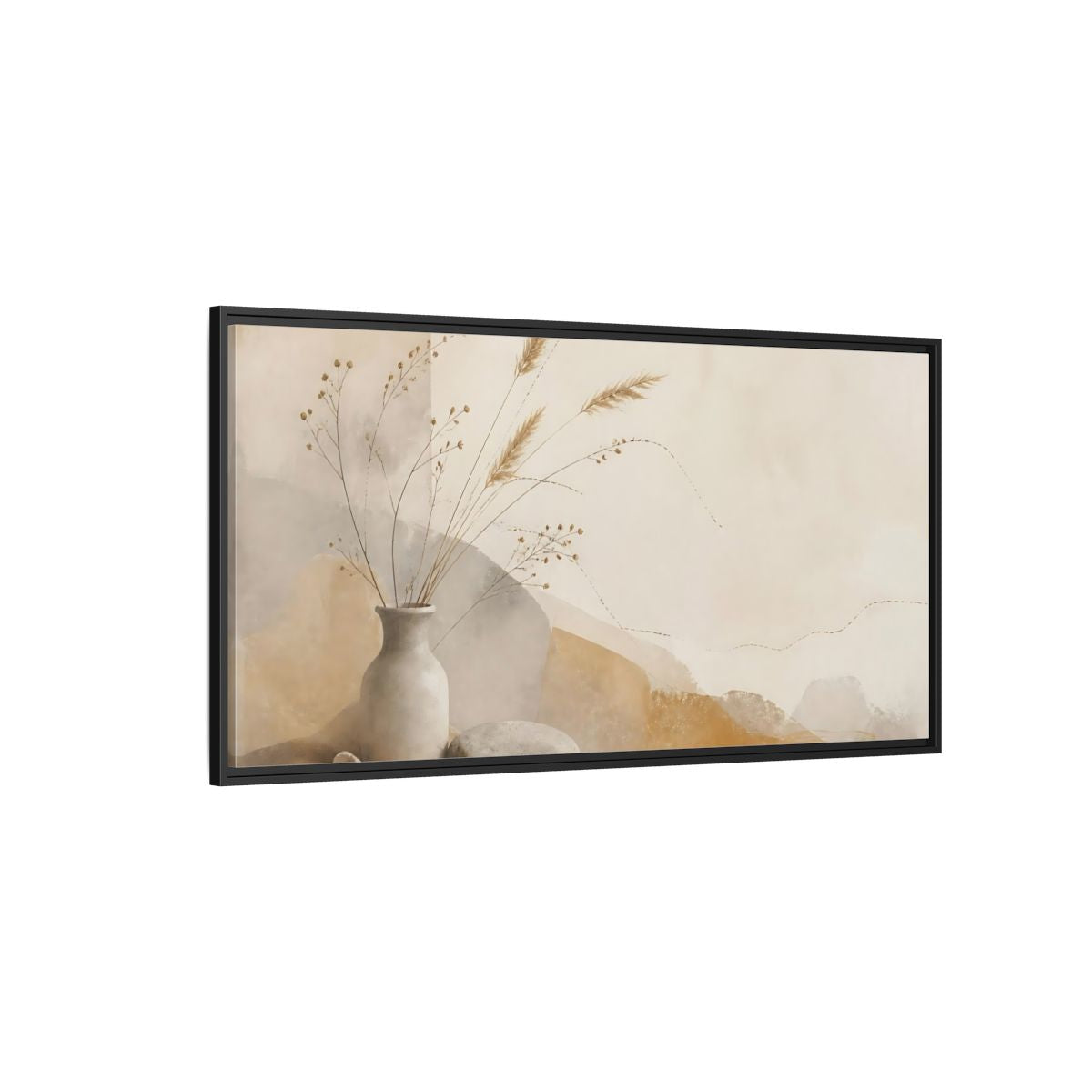 Side Mockup 5. Dried Grasses In Stone Vase shown as framed canvas print