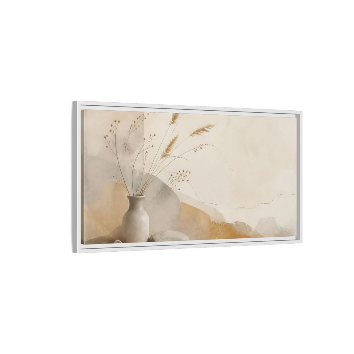 Side Mockup 1. Dried Grasses In Stone Vase shown as framed canvas print