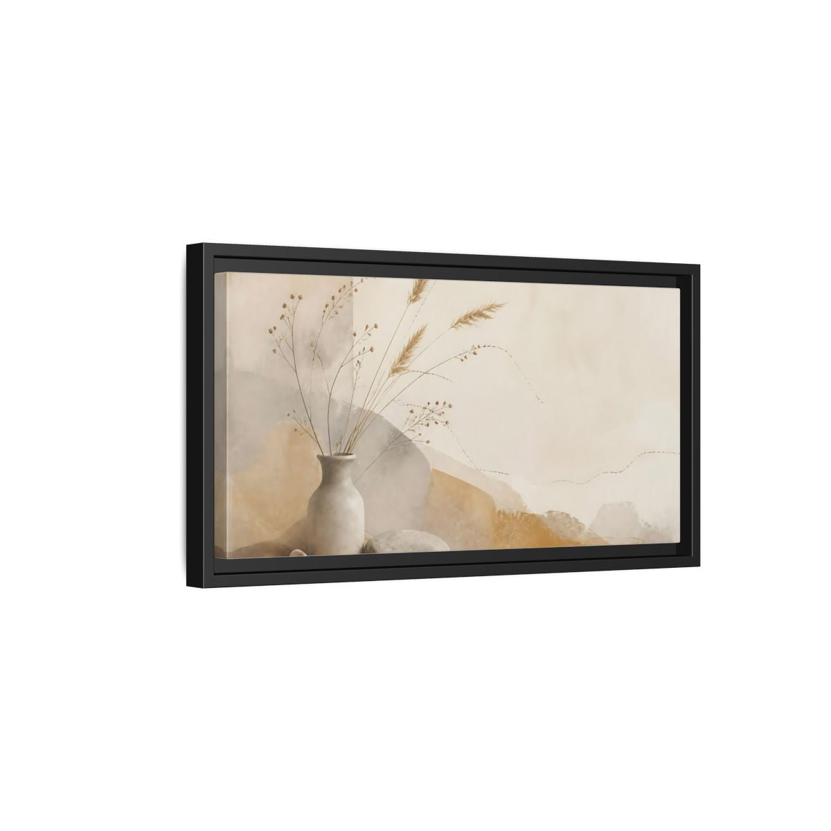 Side Mockup 8. Dried Grasses In Stone Vase shown as framed canvas print