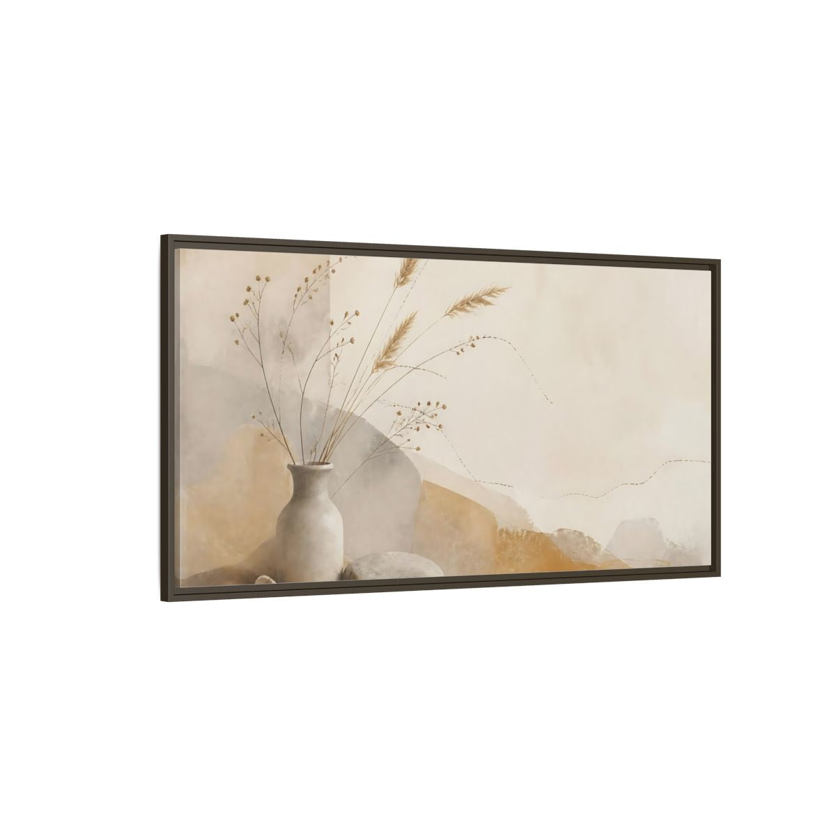 Side Mockup 4. Dried Grasses In Stone Vase shown as framed canvas print