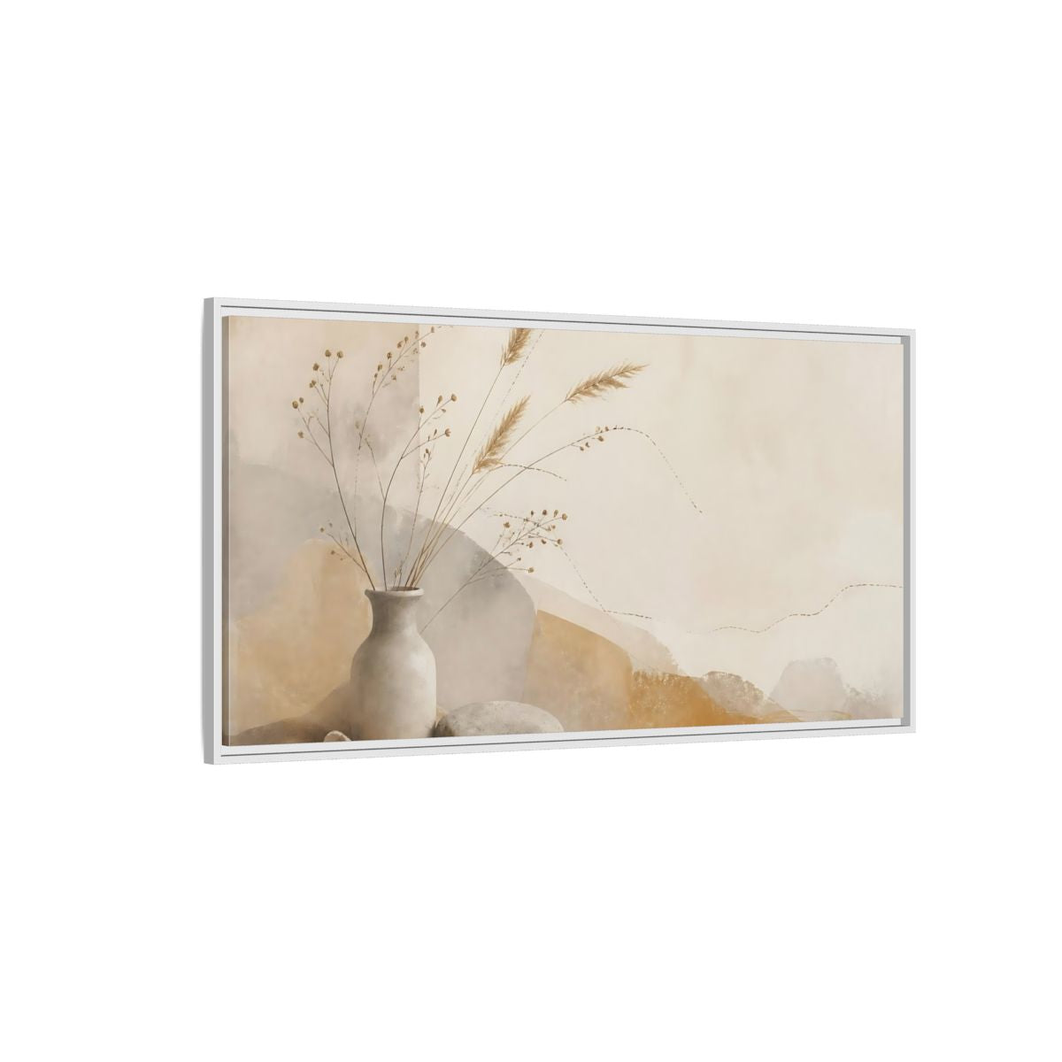 Side Mockup 3. Dried Grasses In Stone Vase shown as framed canvas print