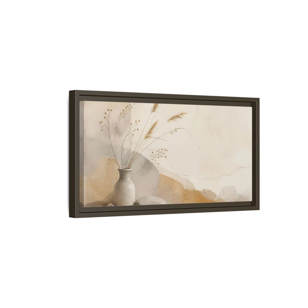 Side Mockup 7. Dried Grasses In Stone Vase shown as framed canvas print