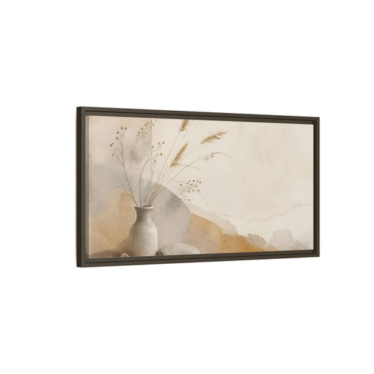 Main Mockup. Dried Grasses In Stone Vase shown as framed canvas print