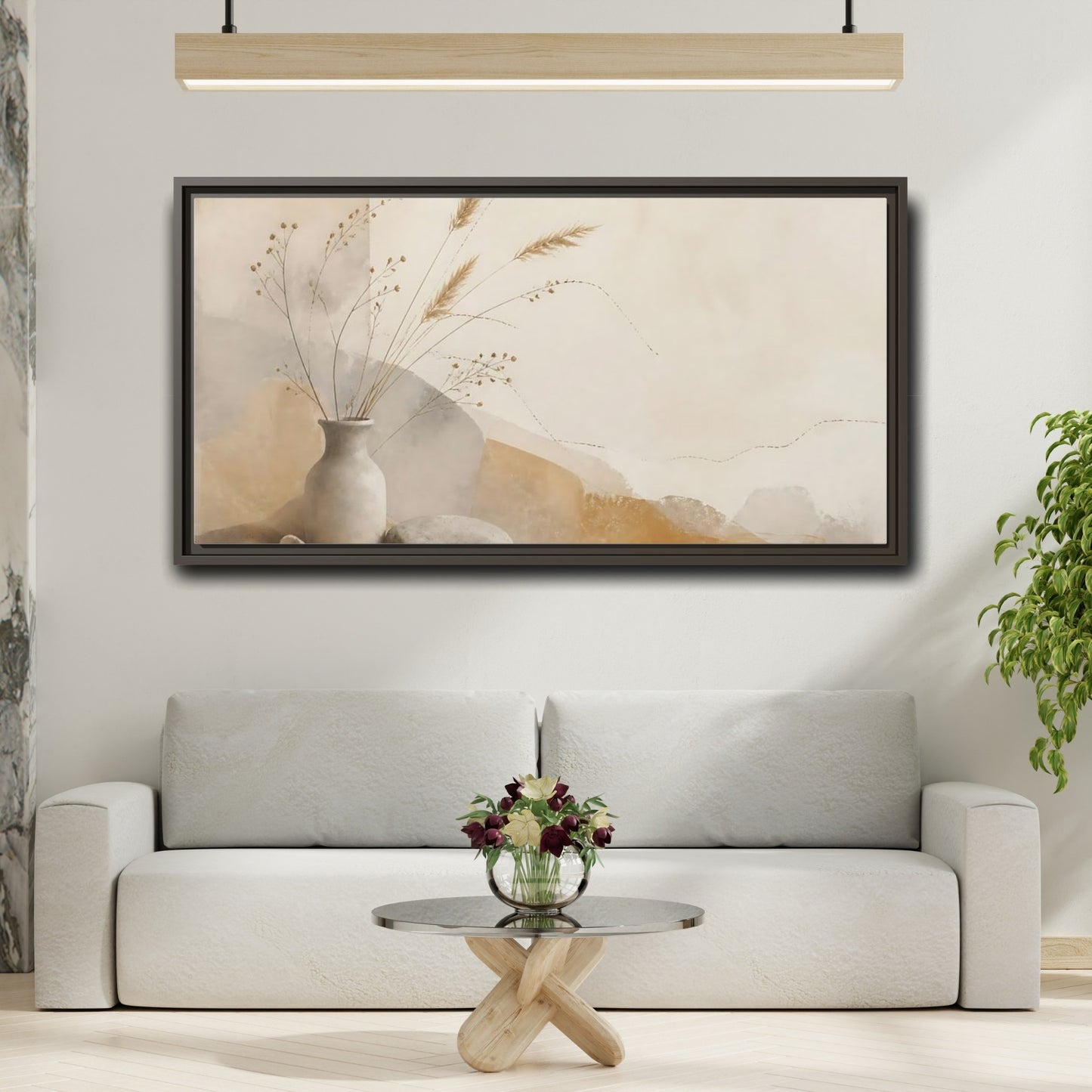 Mockup 2. Dried Grasses In Stone Vase shown as framed canvas print