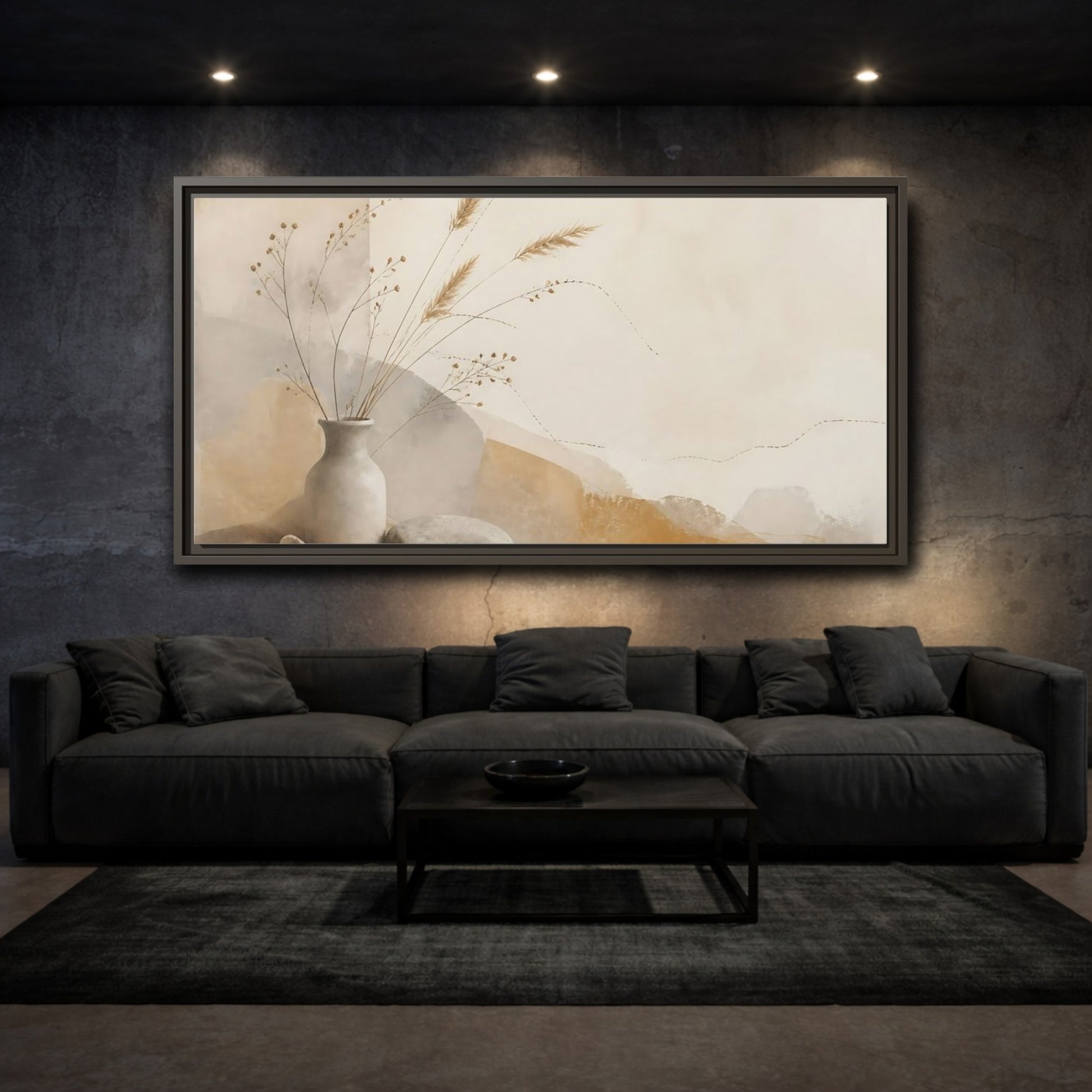 Mockup 3. Dried Grasses In Stone Vase shown as framed canvas print