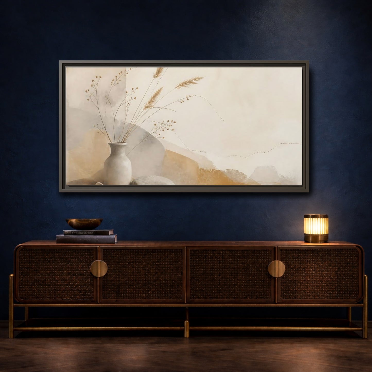 Mockup 4. Dried Grasses In Stone Vase shown as framed canvas print